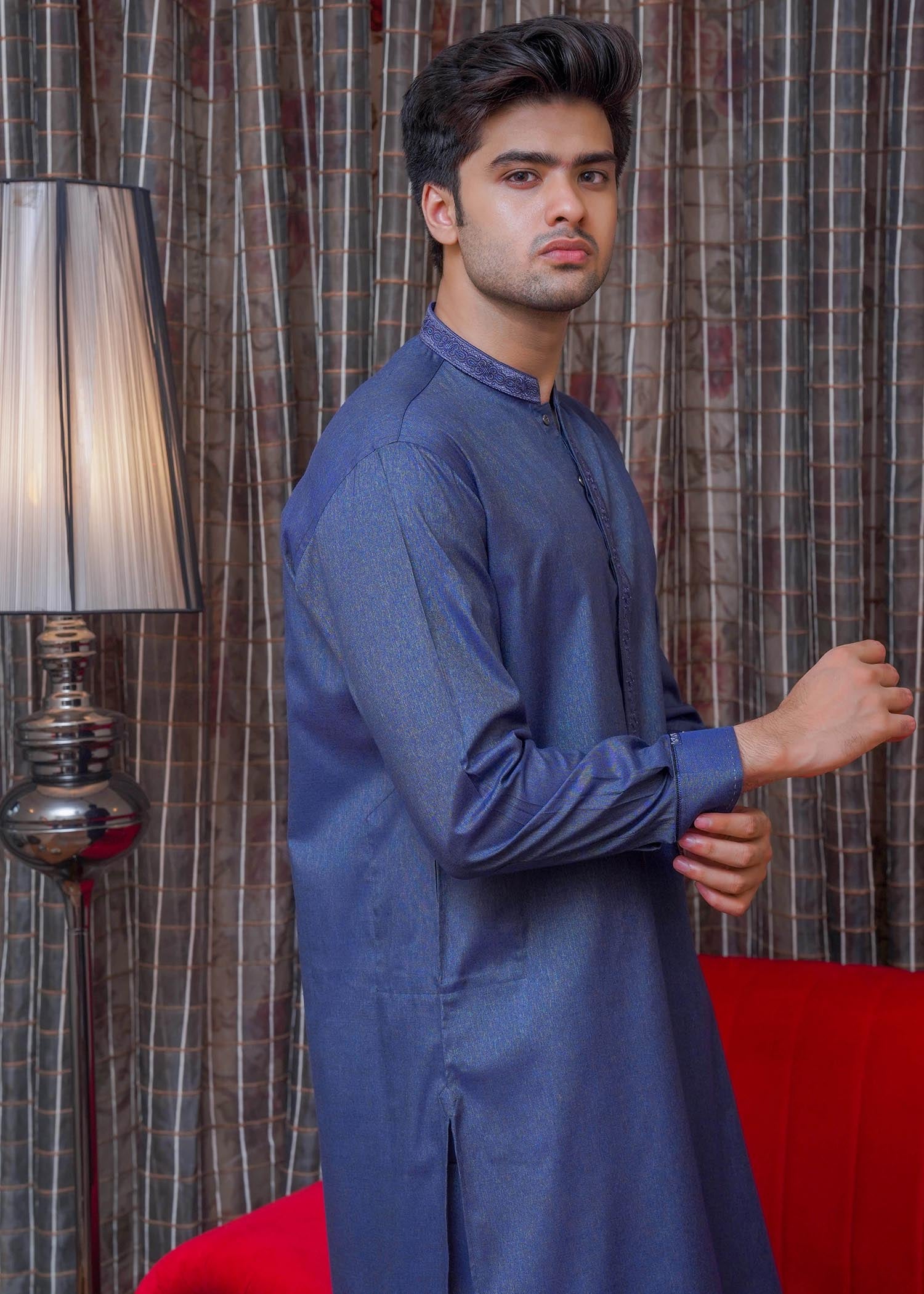 textured wash & wear Shalwar Kameez in Blue