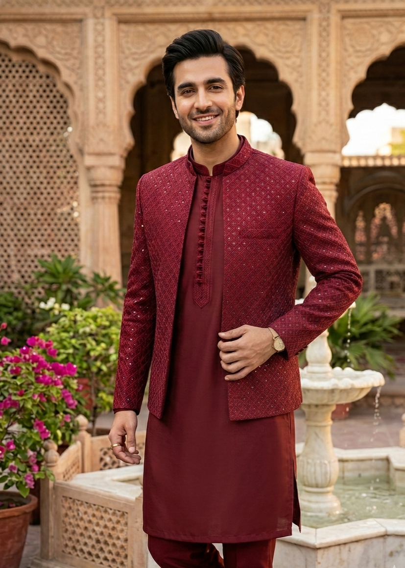 silk Prince Coat in Maroon