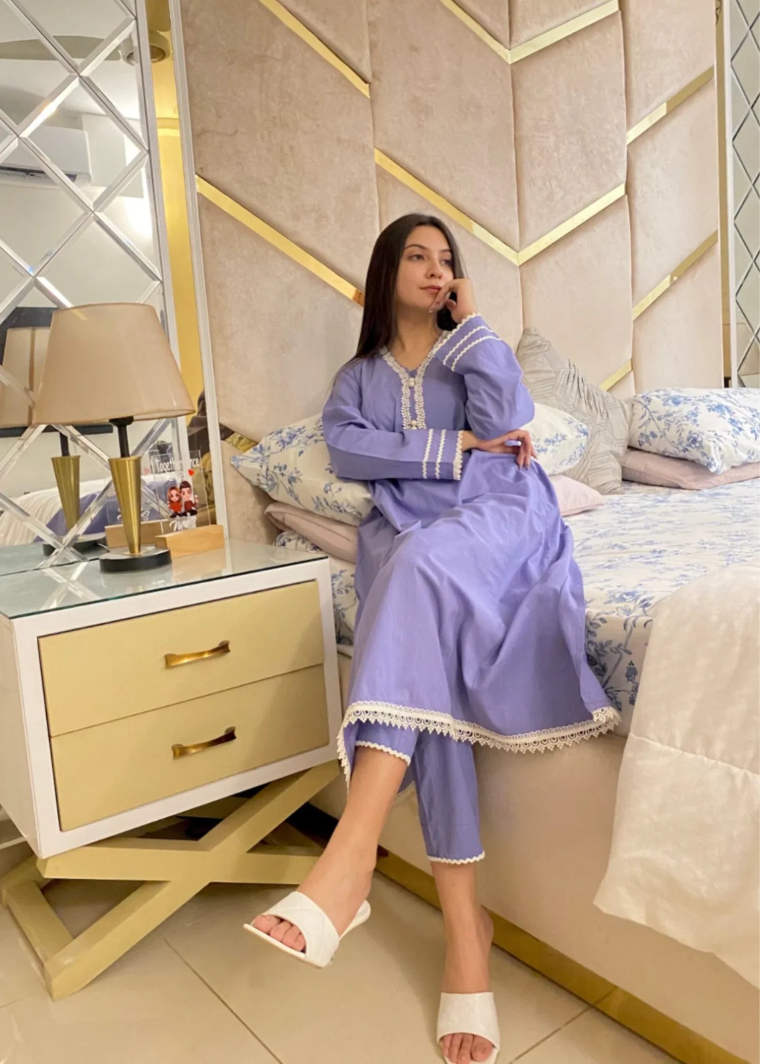 cotton Kurta Set in Purple mountain majesty