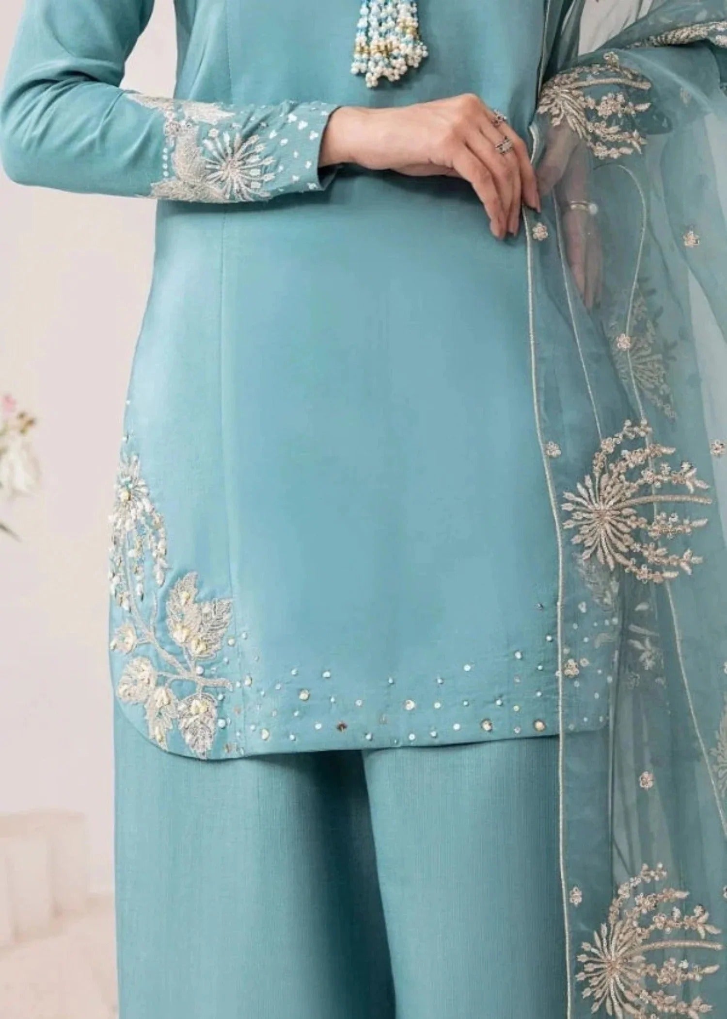 linen Kurta Set in Sky blue