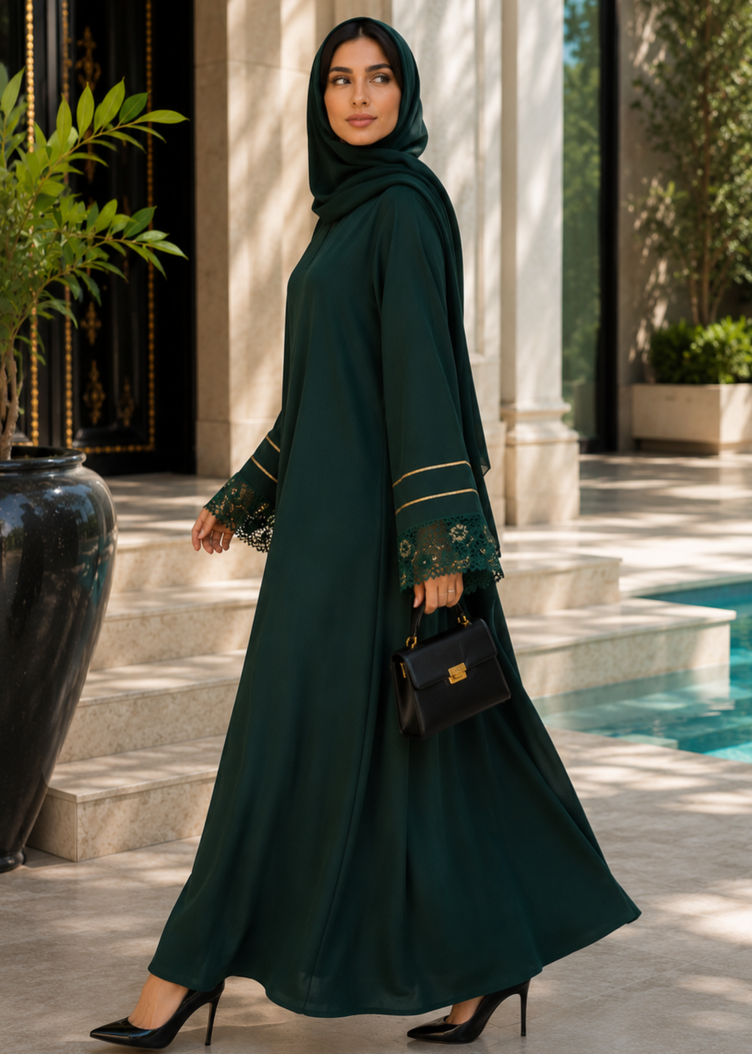 nidha Abaya in Bottle green