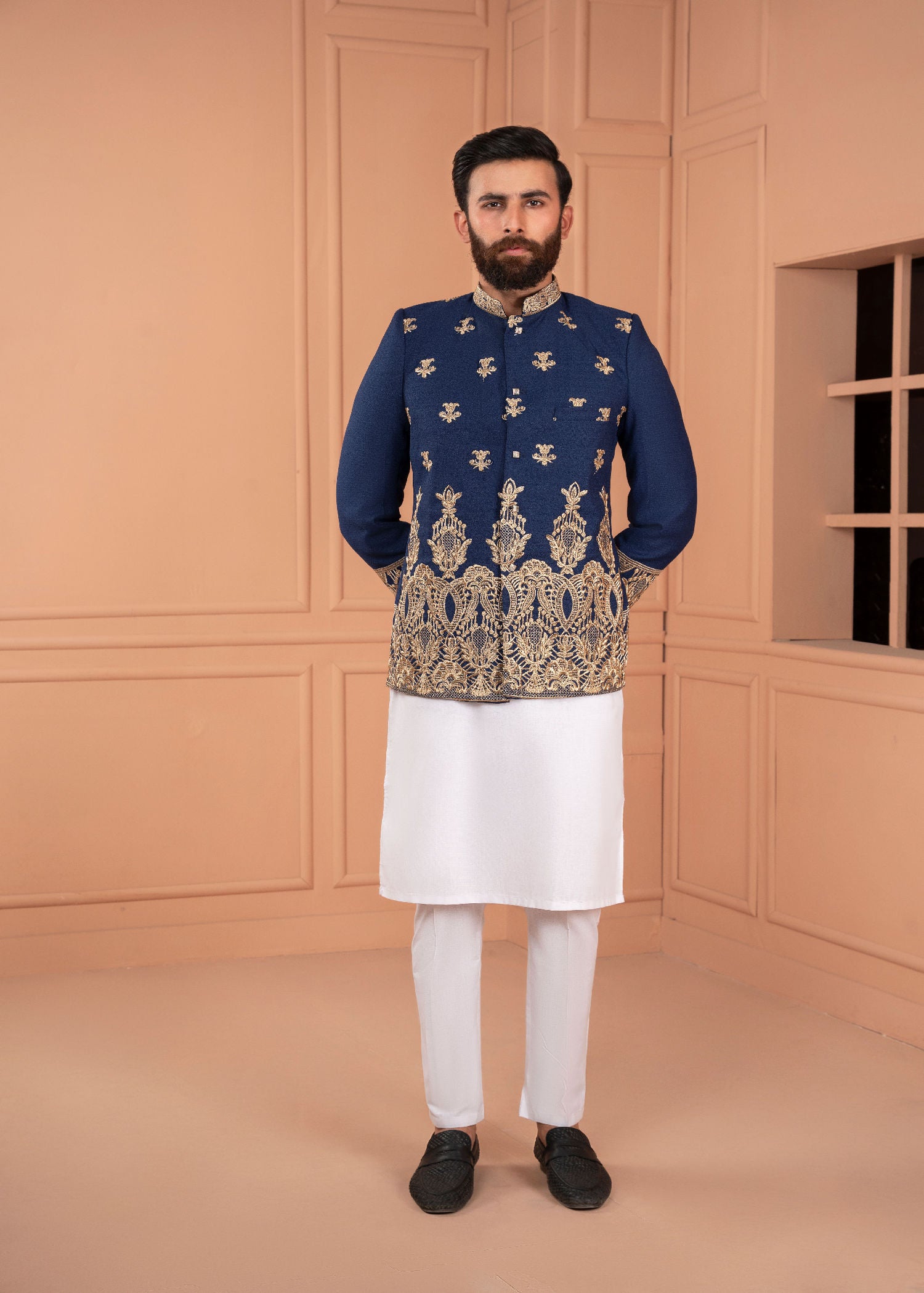 jamawar Prince Coat in Blue