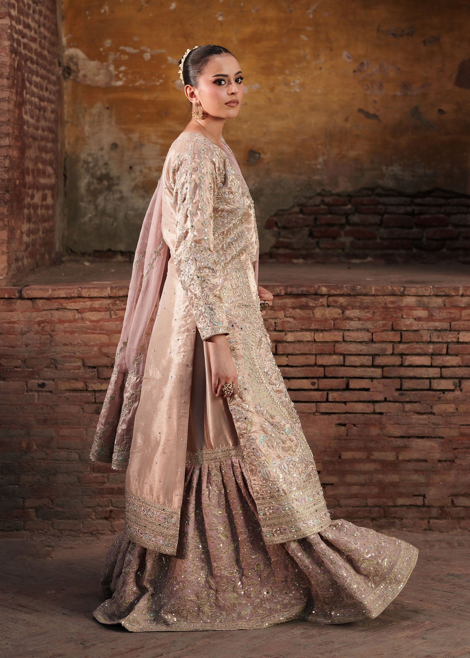 viscose Gharara in Blush pink