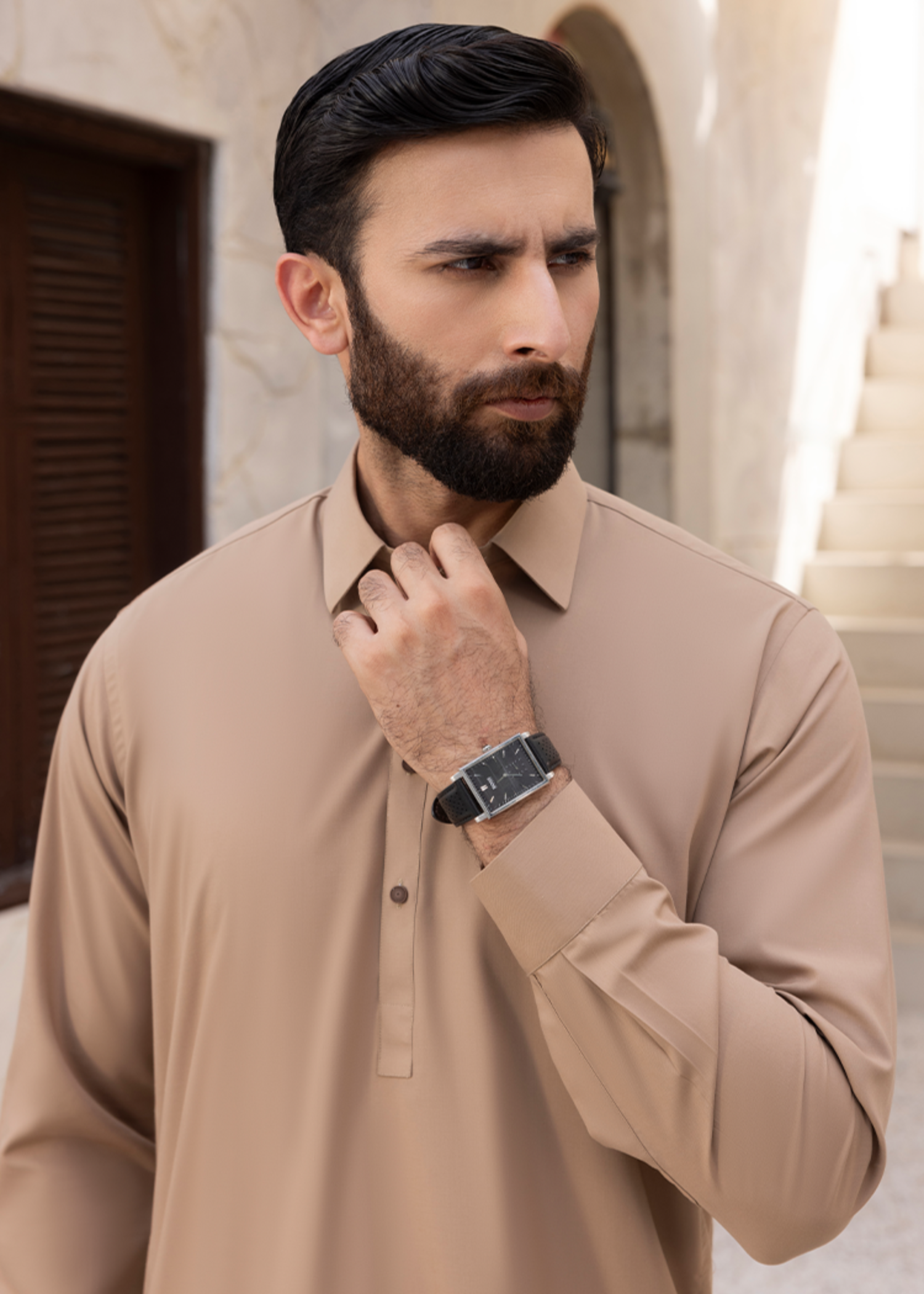 wash & wear Shalwar Kameez in Khaki brown