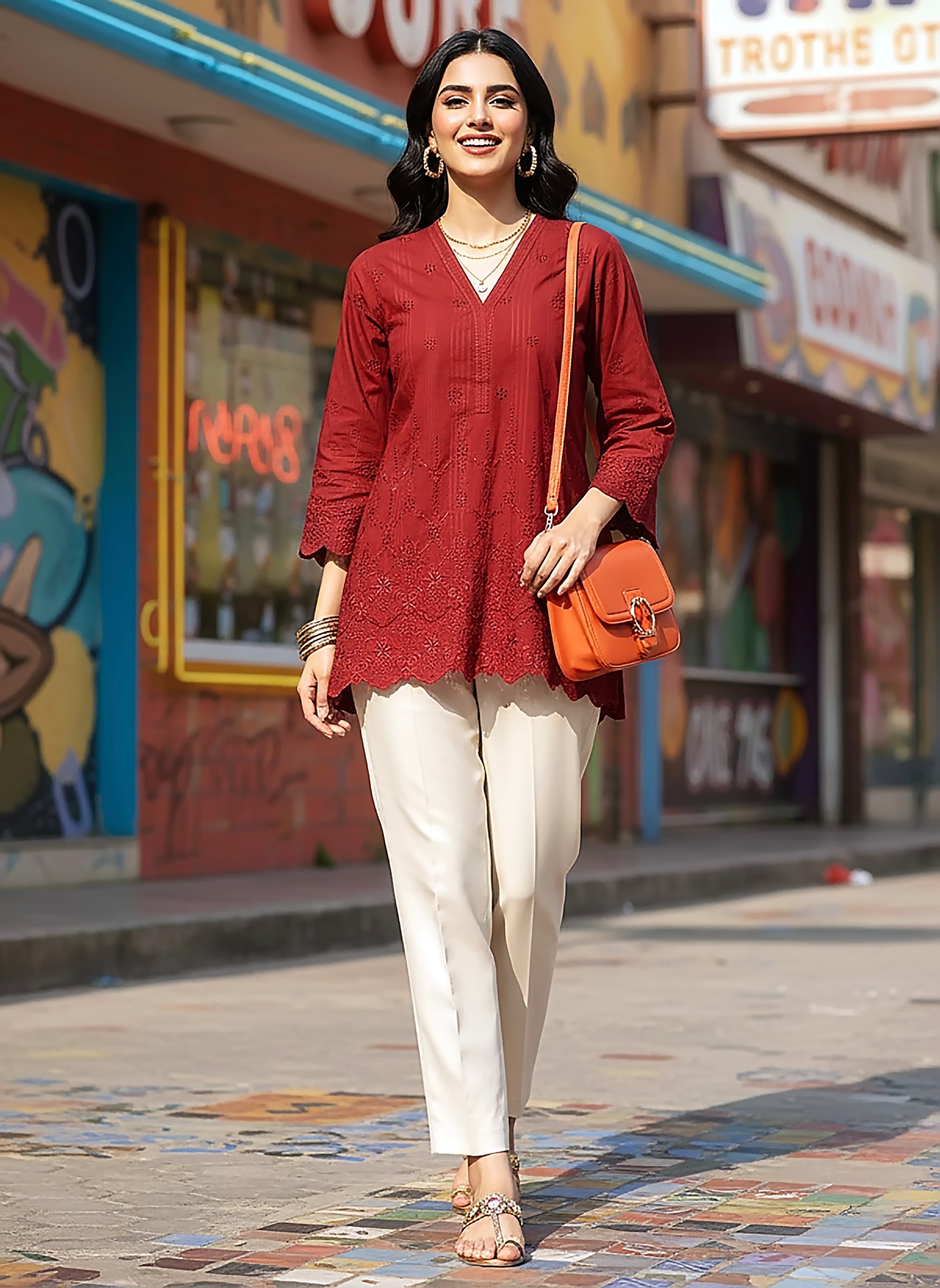cambric Kurti in Red