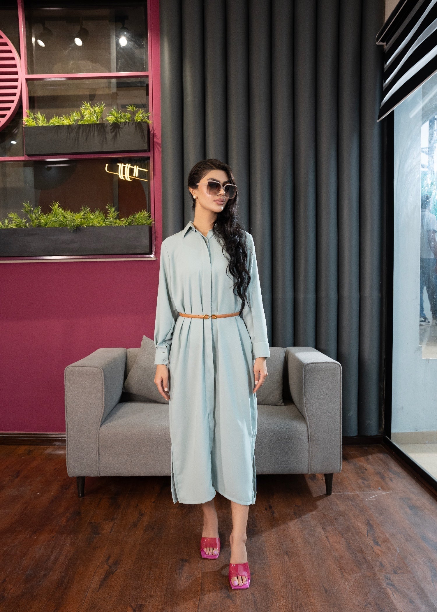 crepe georgette Dress in Cloud blue
