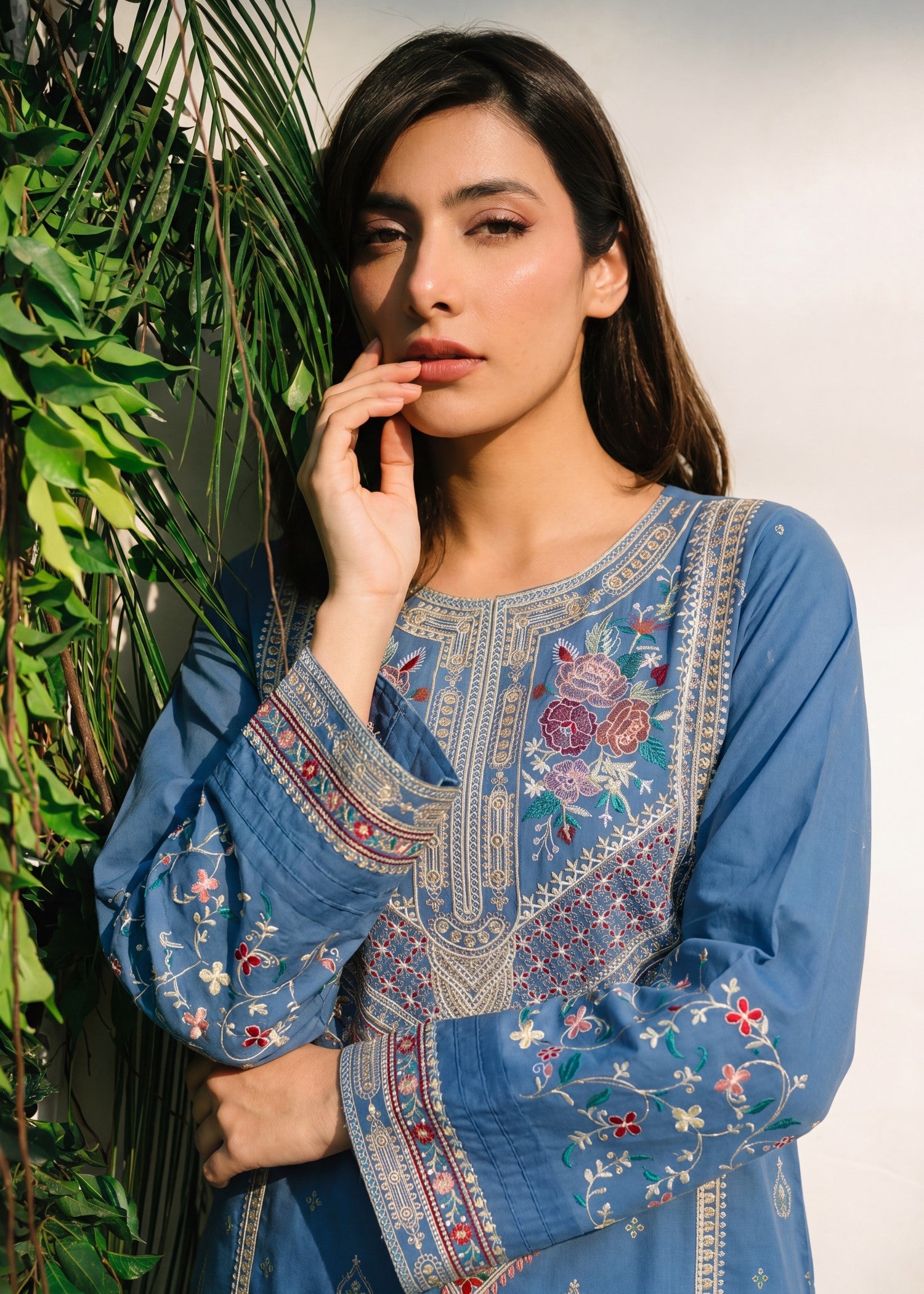 lawn Kurta Set in Cornflower blue