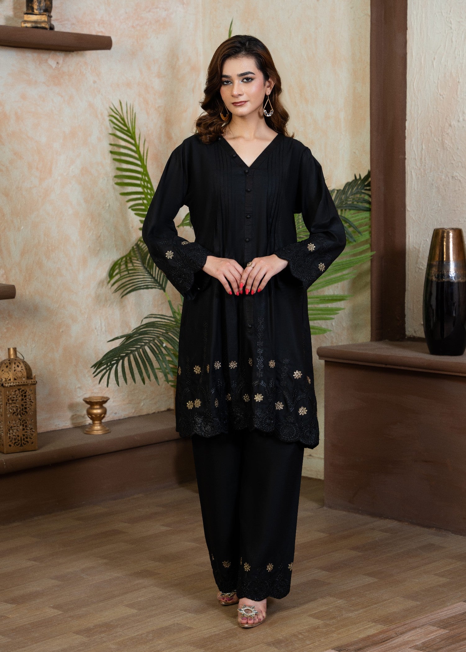 pure cotton Short Frock in Black