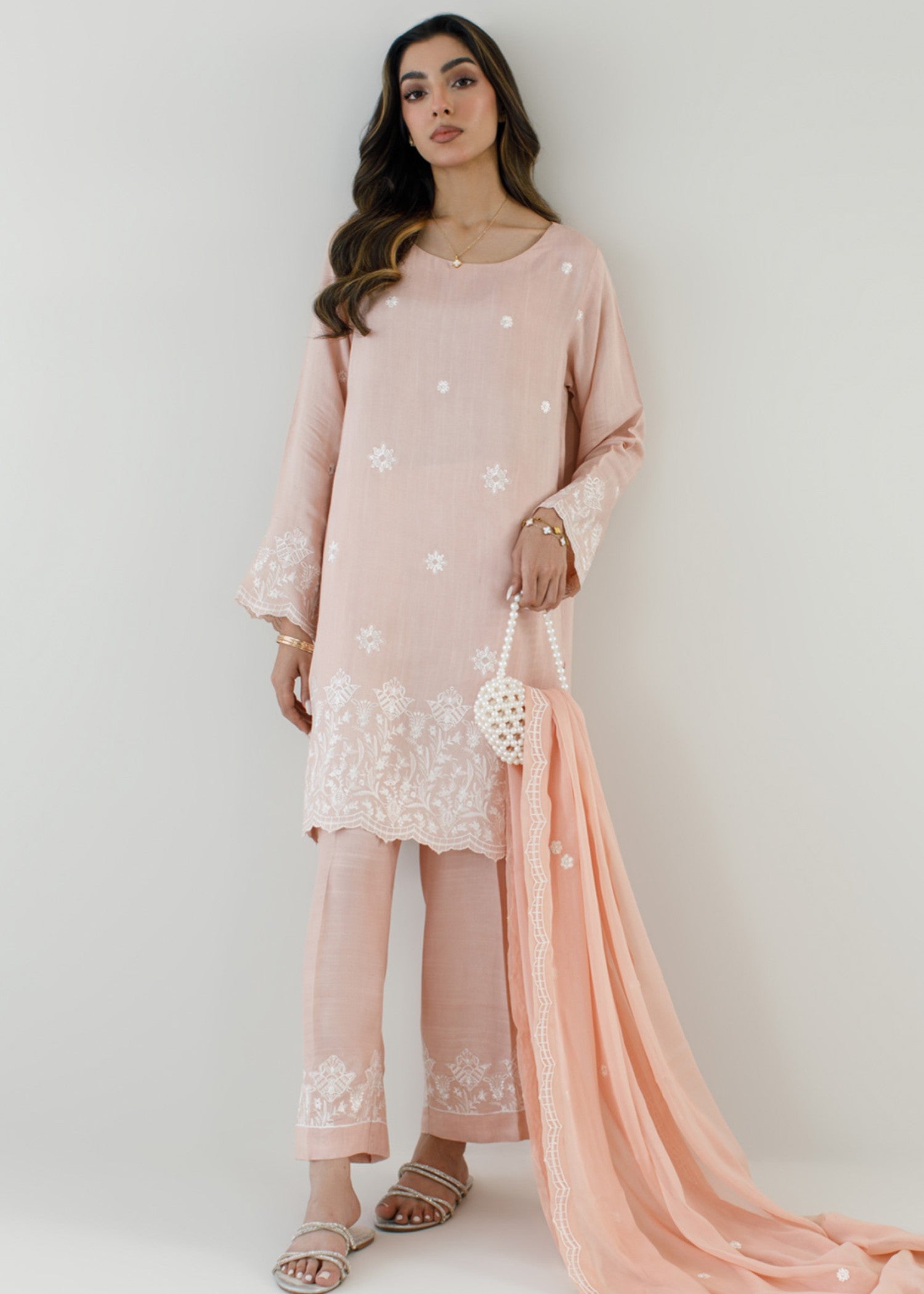 pk raw silk Kurta Set in Peach pink