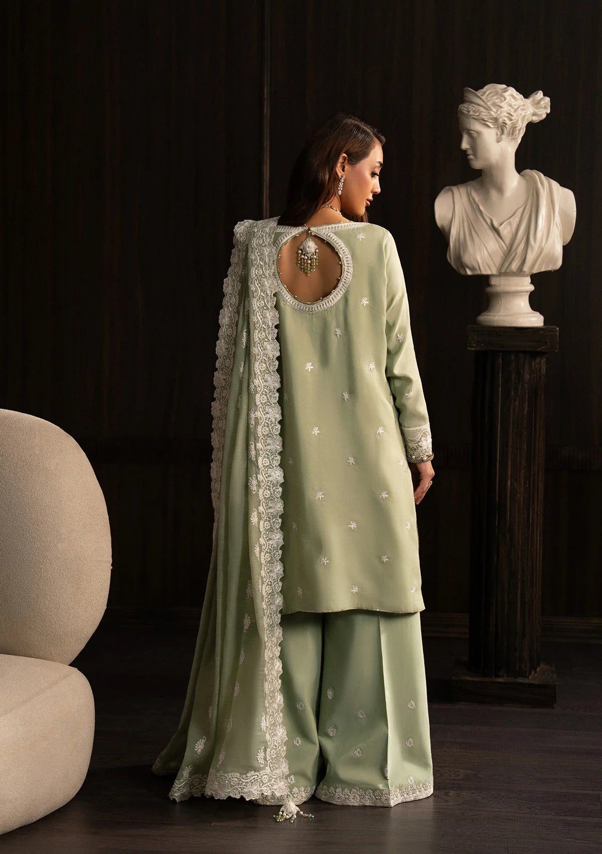 tussar silk Unstitched in Tea green