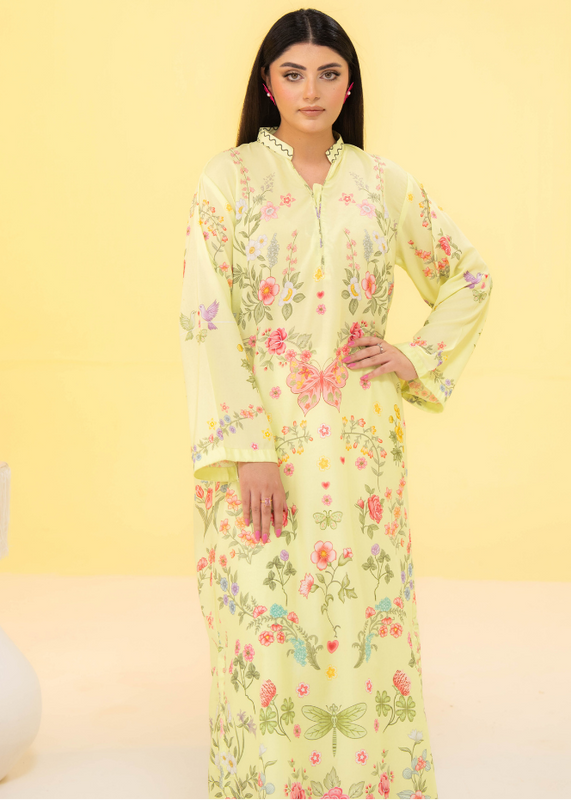 poly lawn Kaftan in Lemon