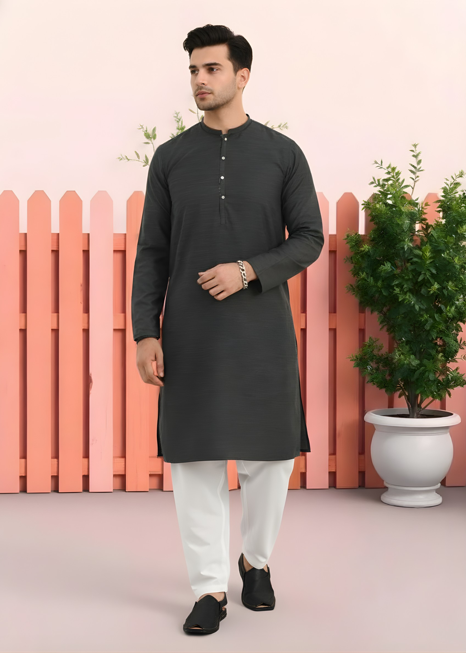 wash & wear Kurta in Charcoal black