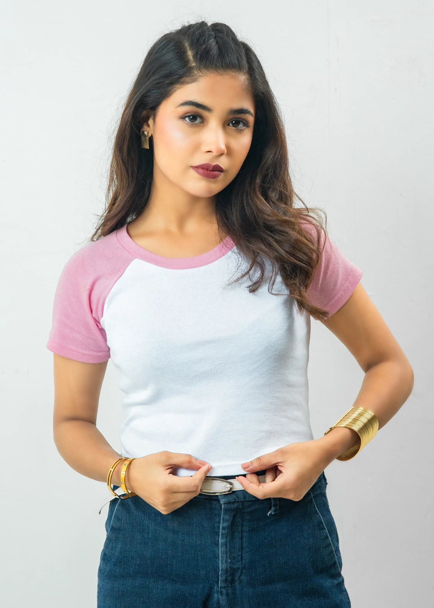 jersey knit Top in Blush pink, white