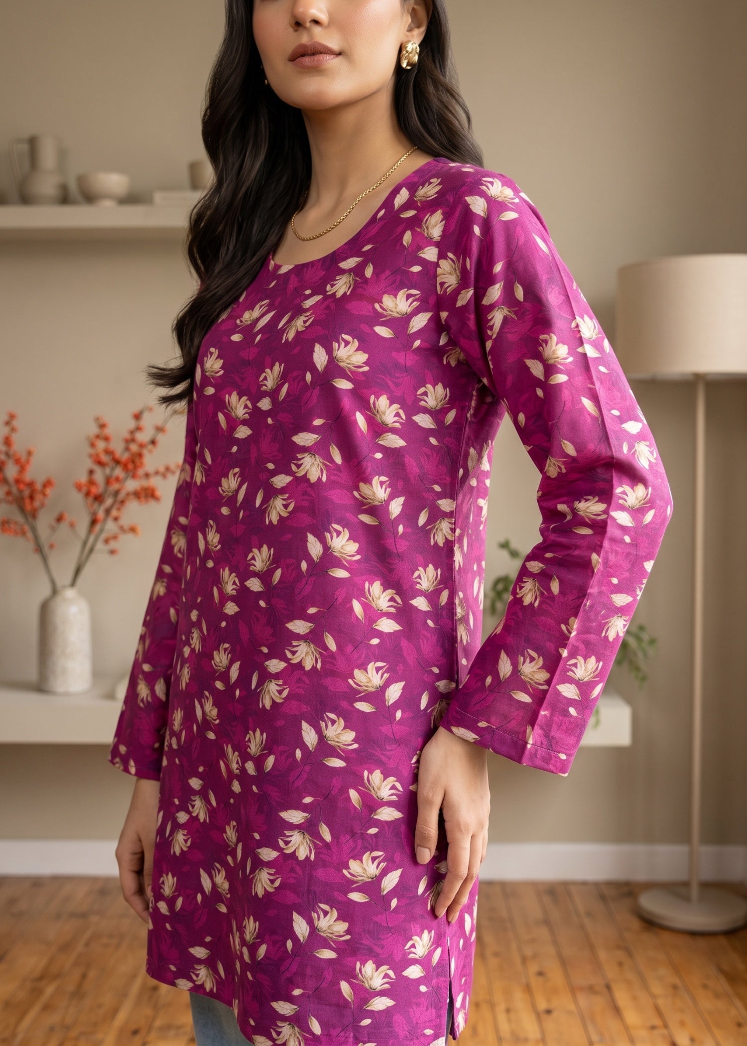 lawn cotton Kurti in Plum
