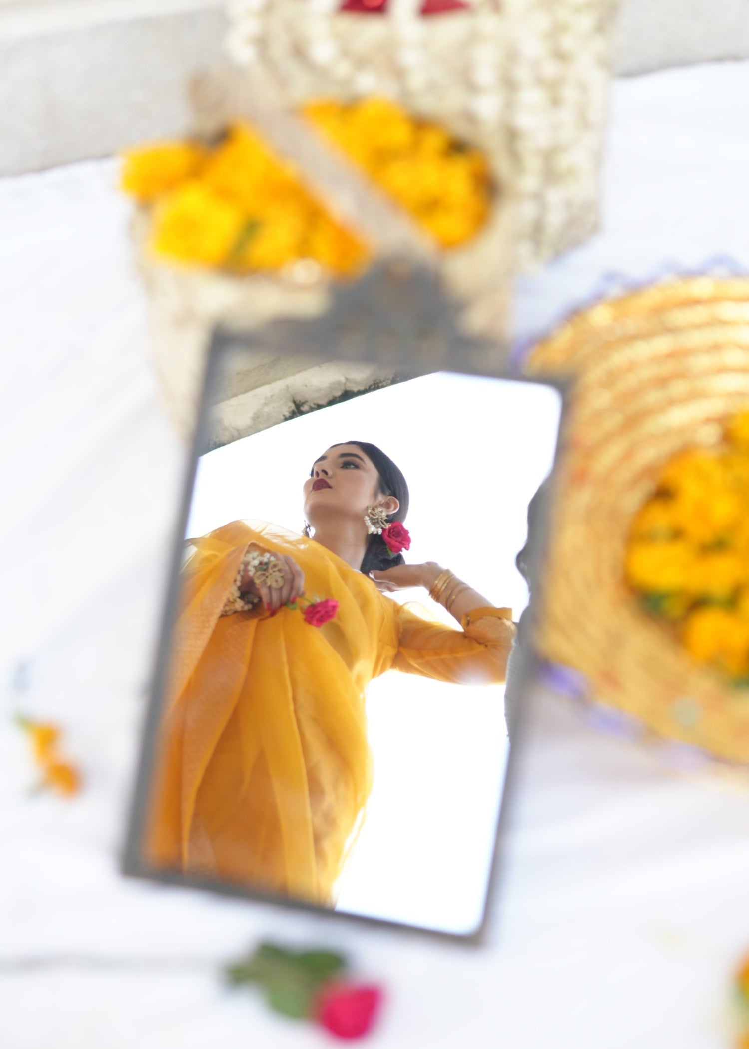 zari organza Saree in Mari gold