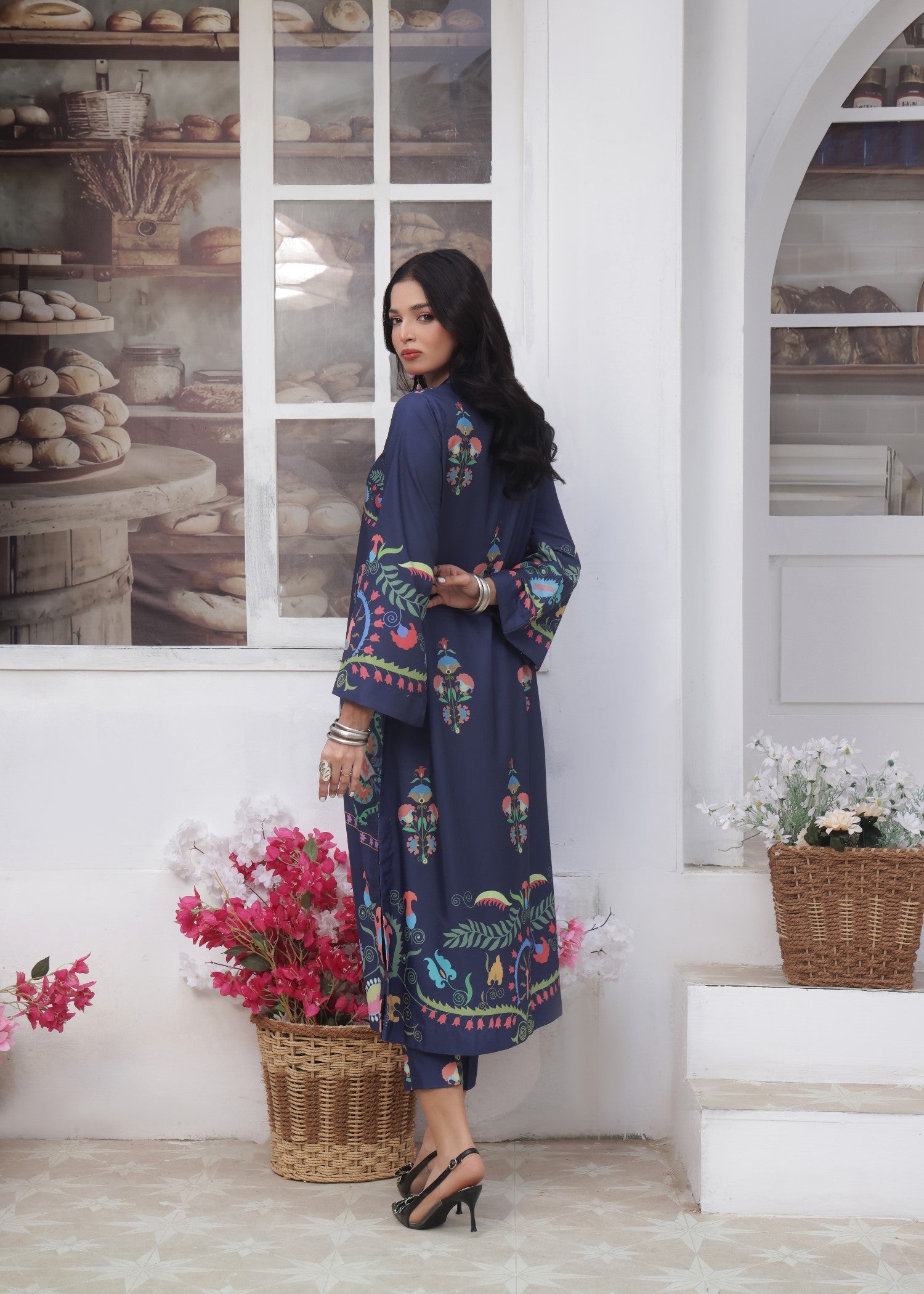 slub lawn Co Ord Sets in Navy blue