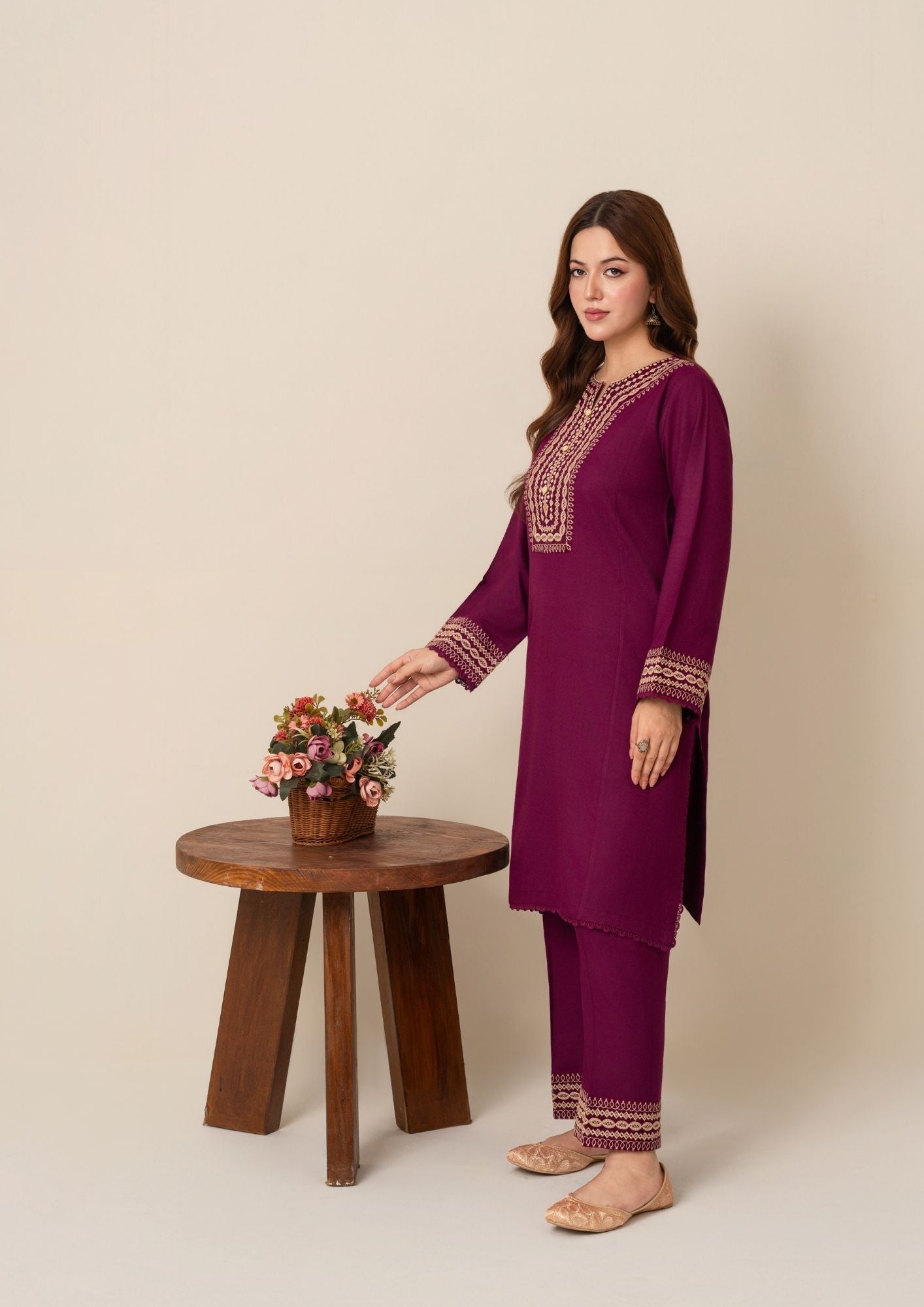 dhanak wool Kurta Set in Magenta haze