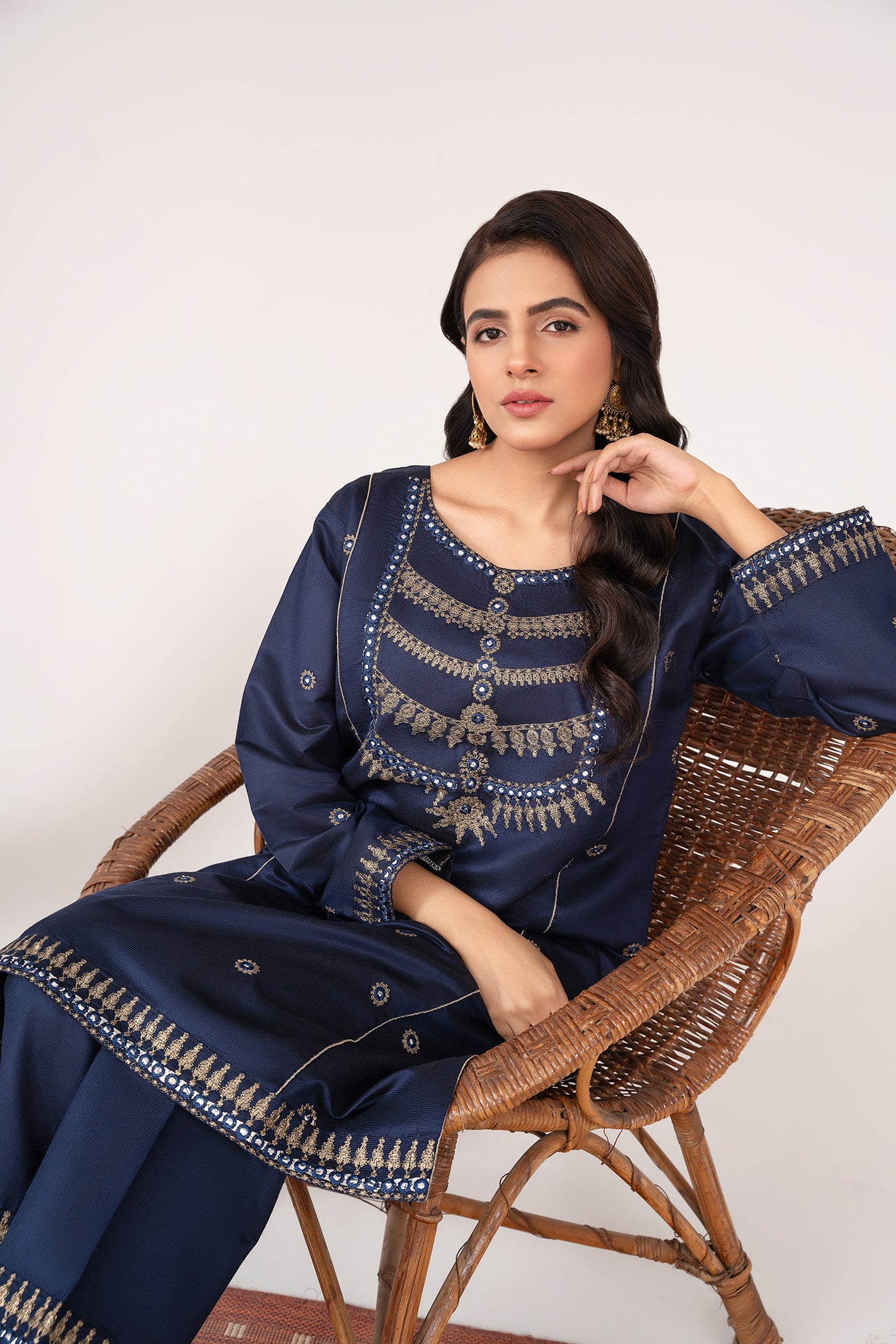 khaddi net Kurta Set in Blue