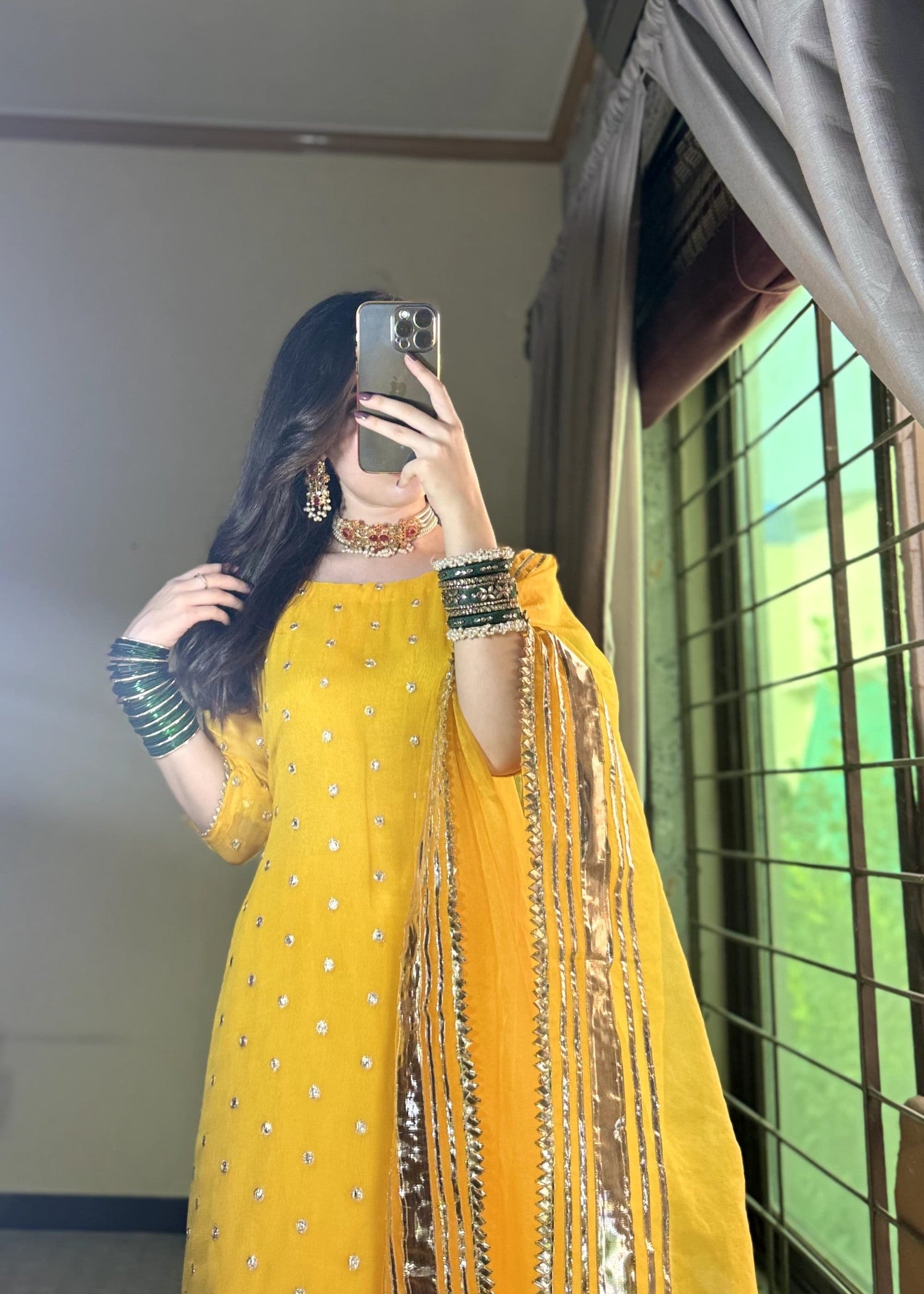 bemberg crinkle chiffon Sharara in Yellow