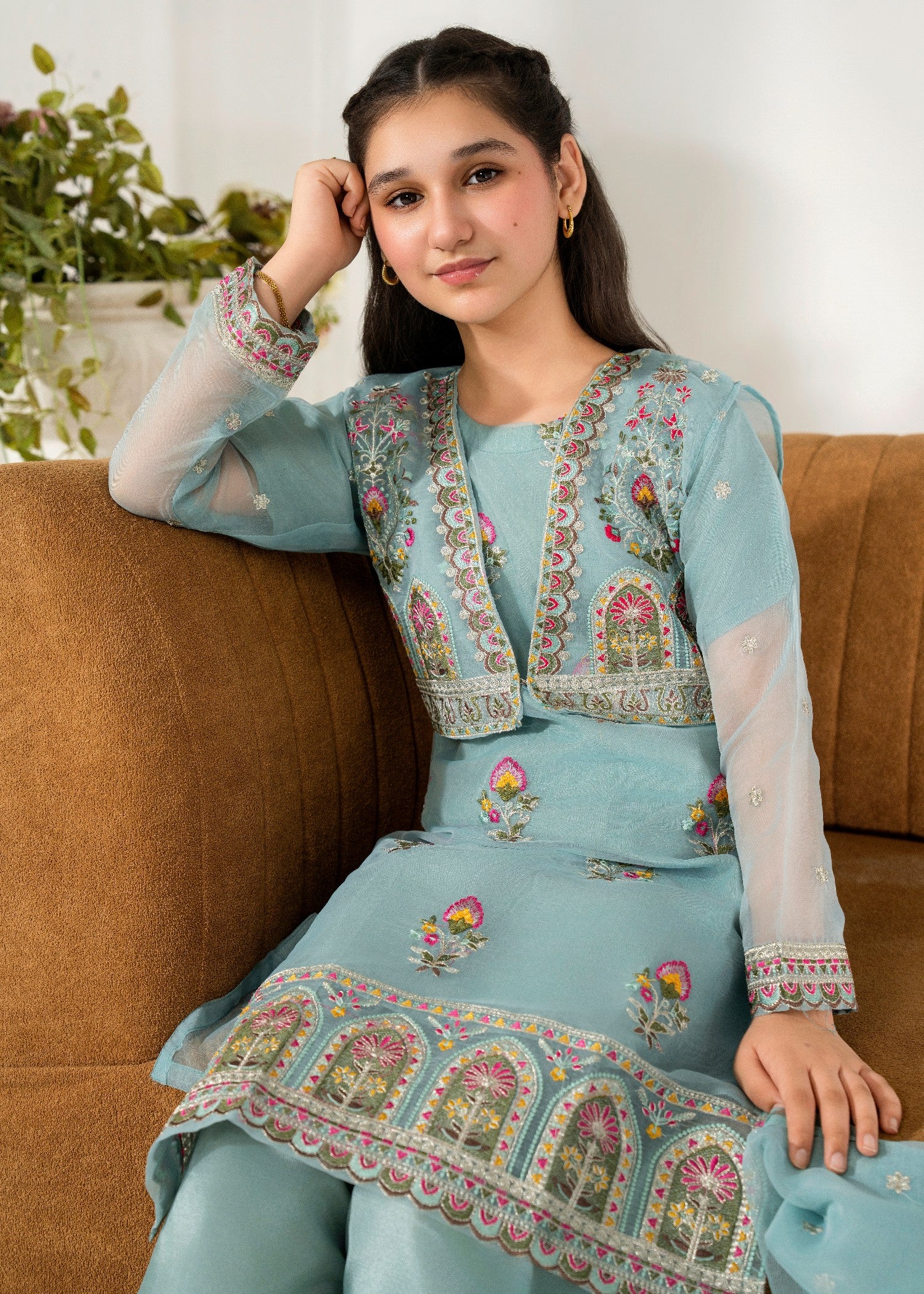organza Kurta Set in Frost blue
