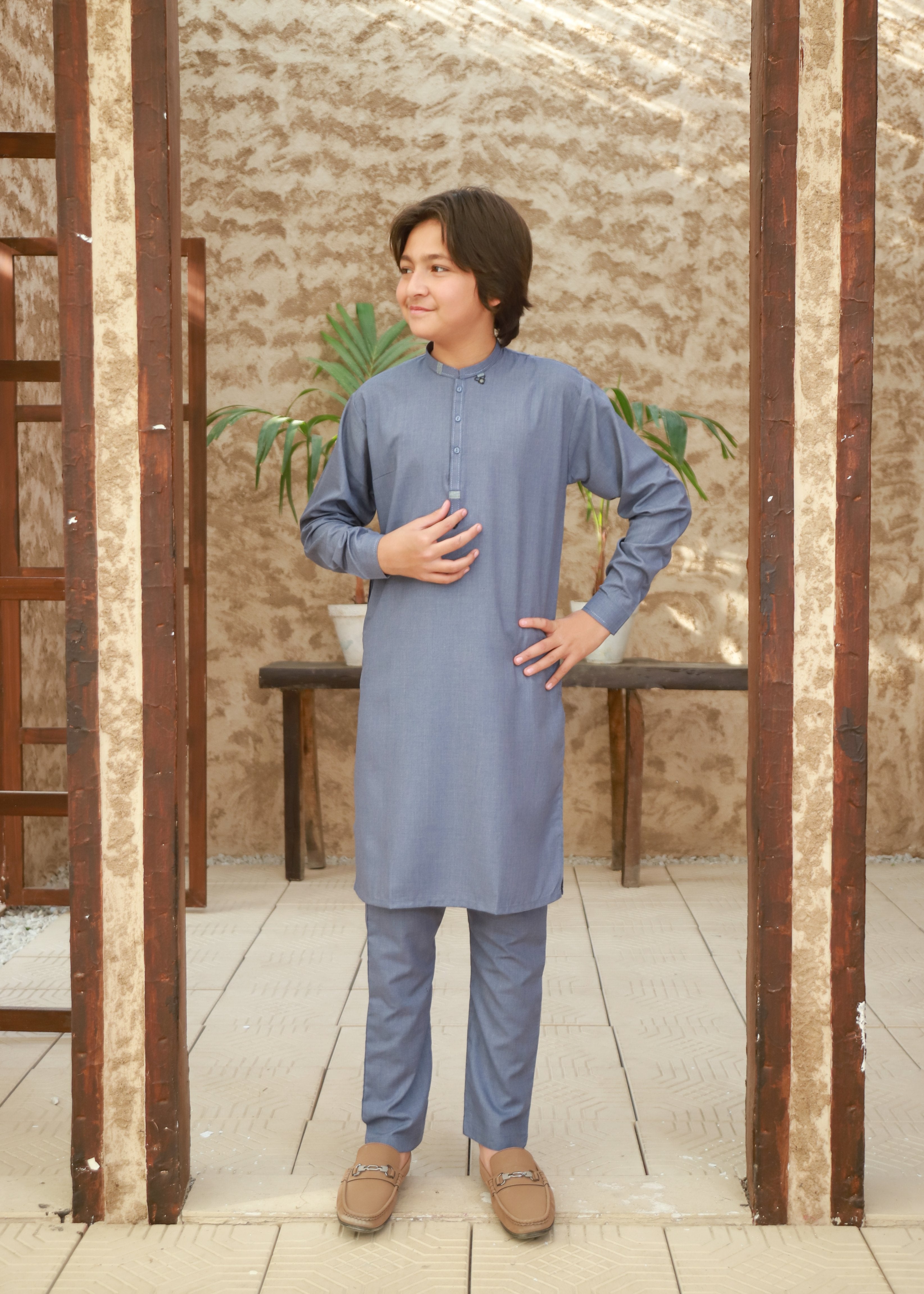 wash & wear Kurta Set in Shadow blue