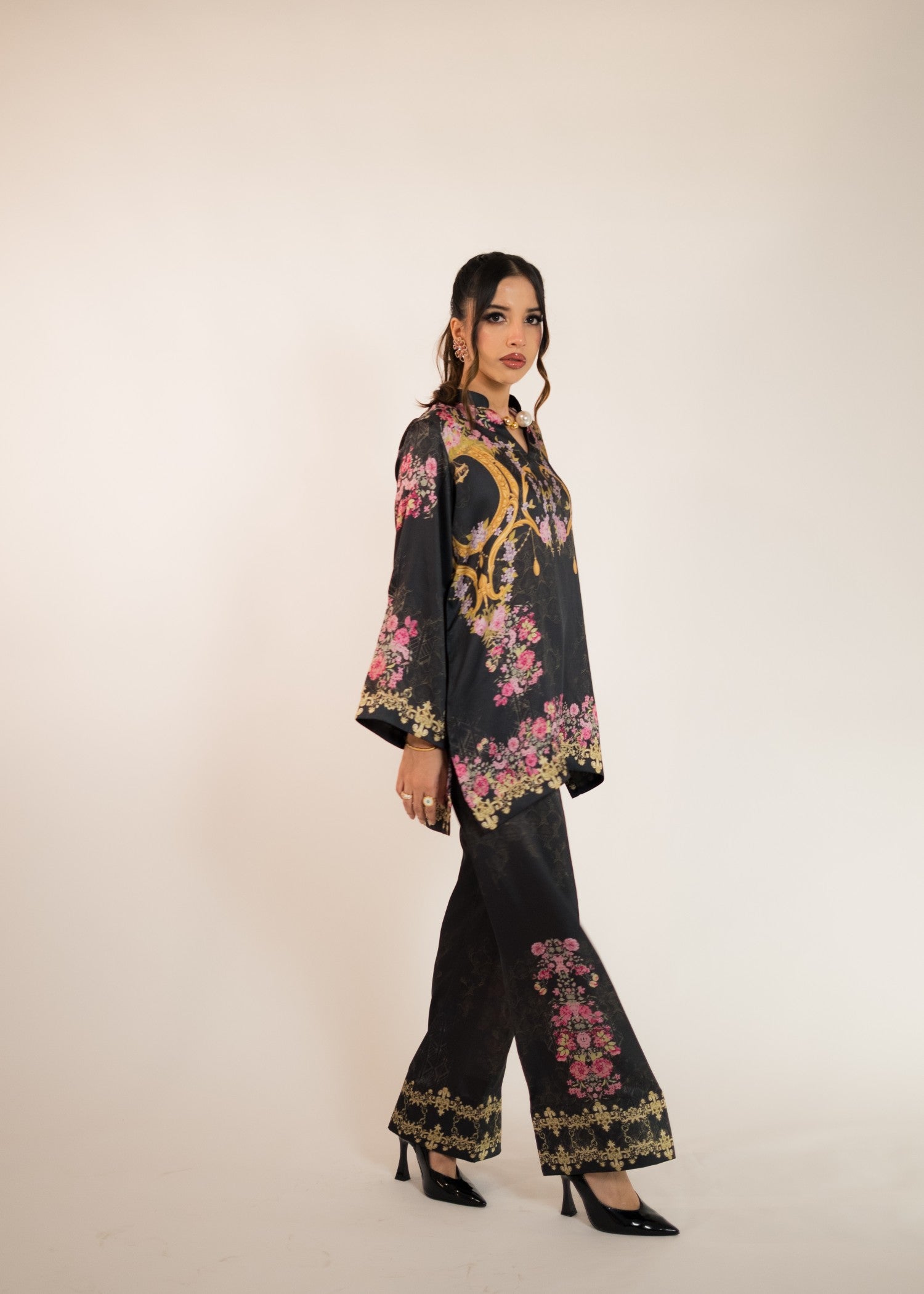 silk charmeuse Co ord Sets in Black