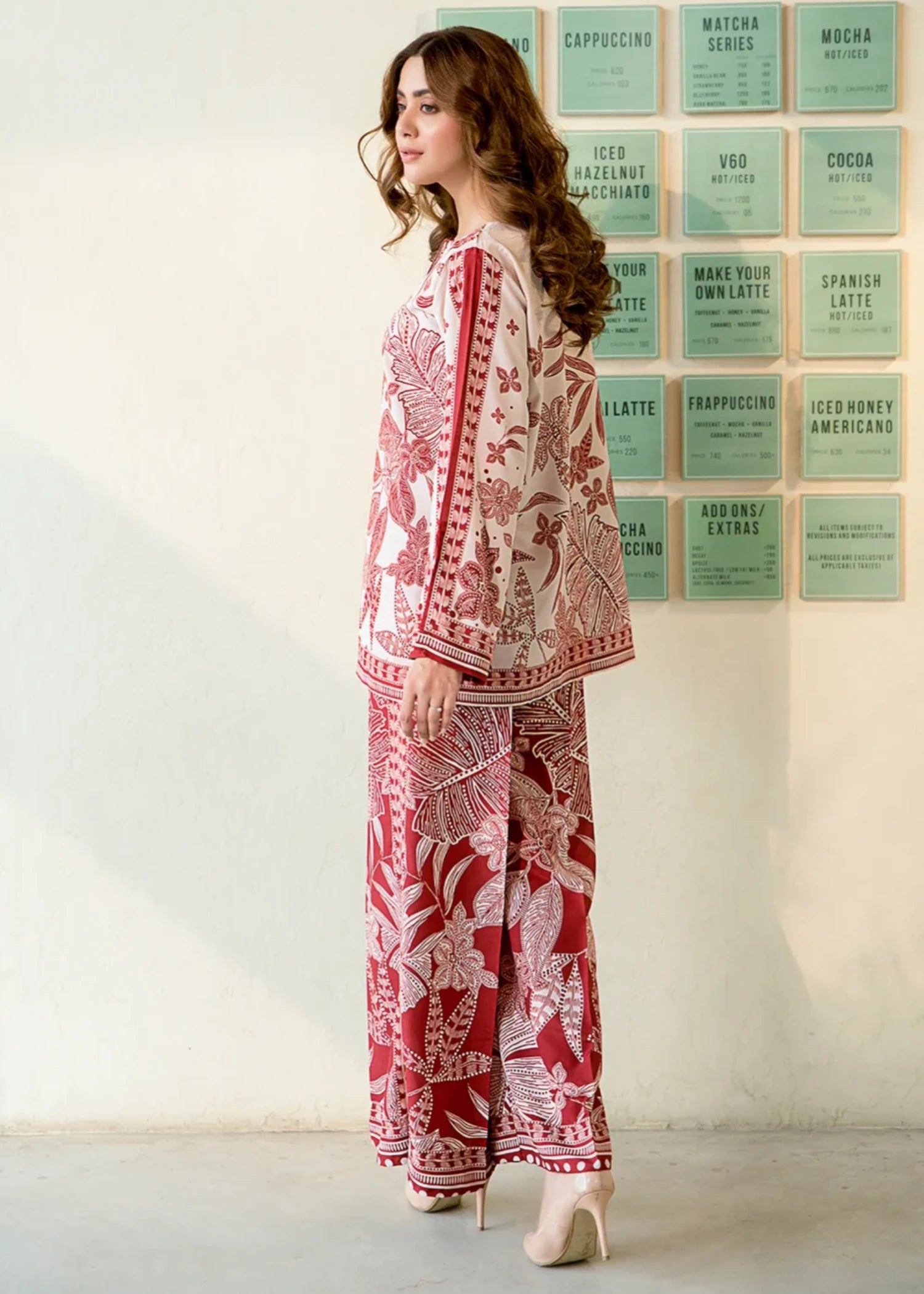 cambric Co Ord Sets in Red, off-white