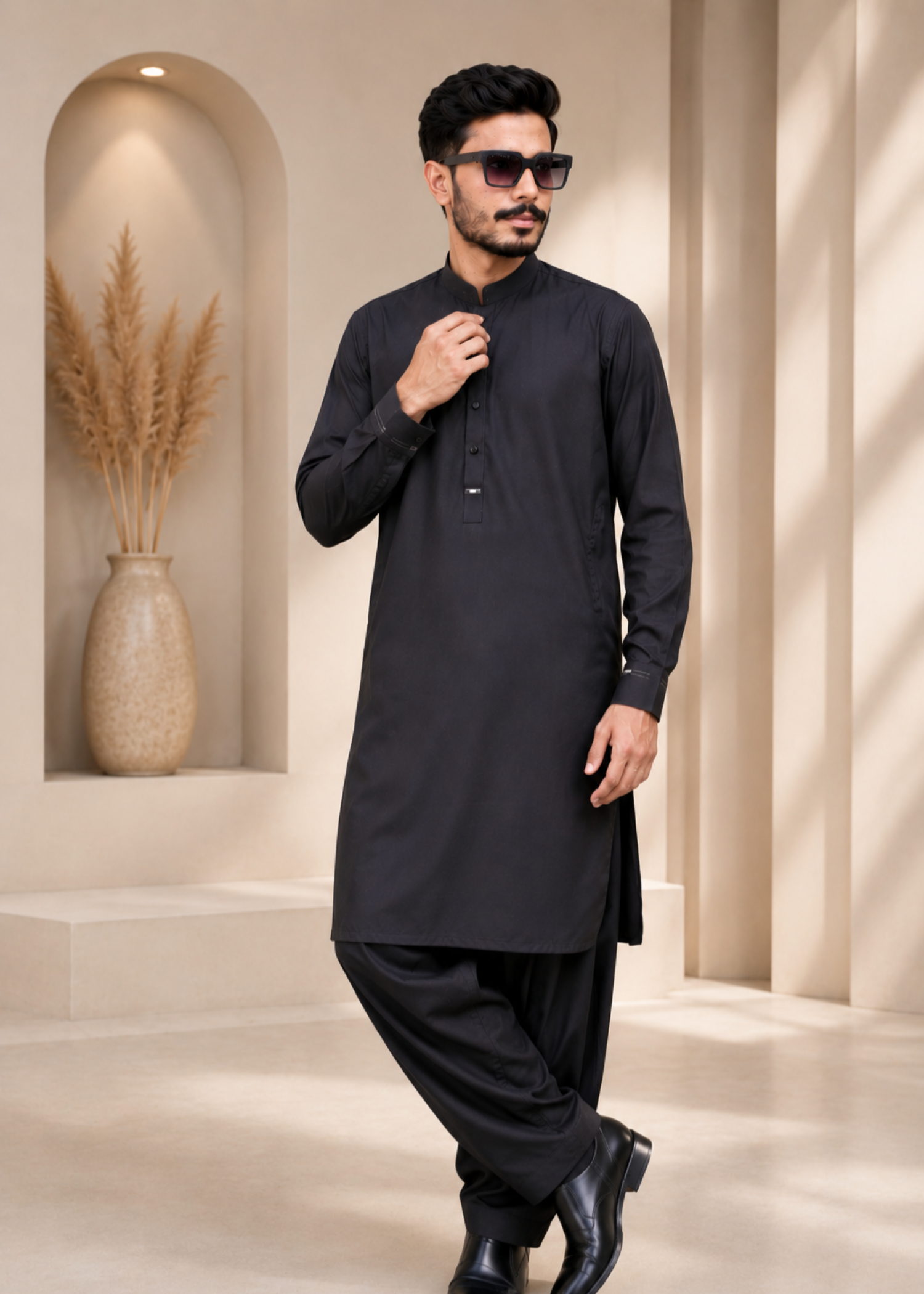 wash & wear Shalwar Kameez in Ash black