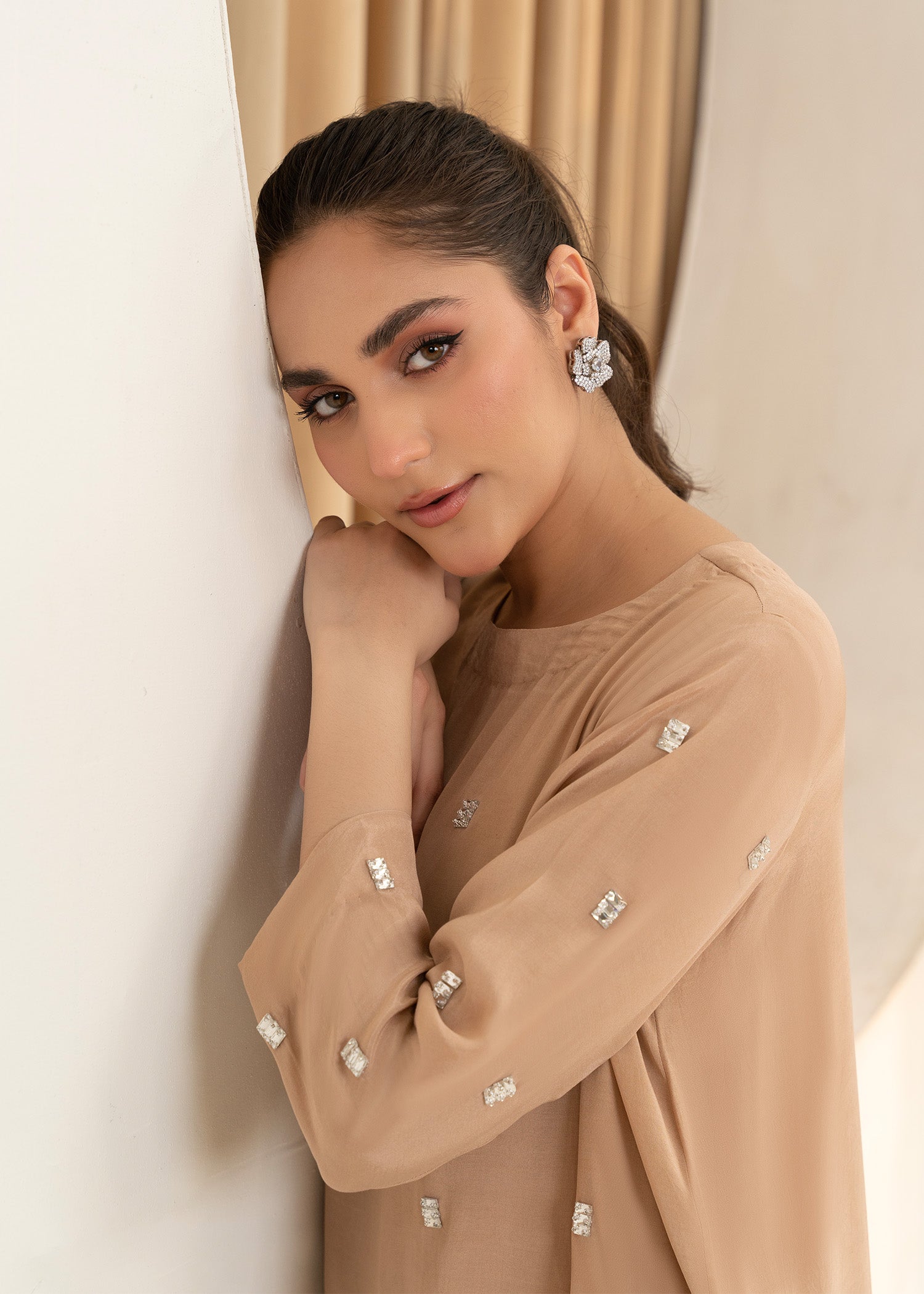 thai silk Kurta Set in Beige