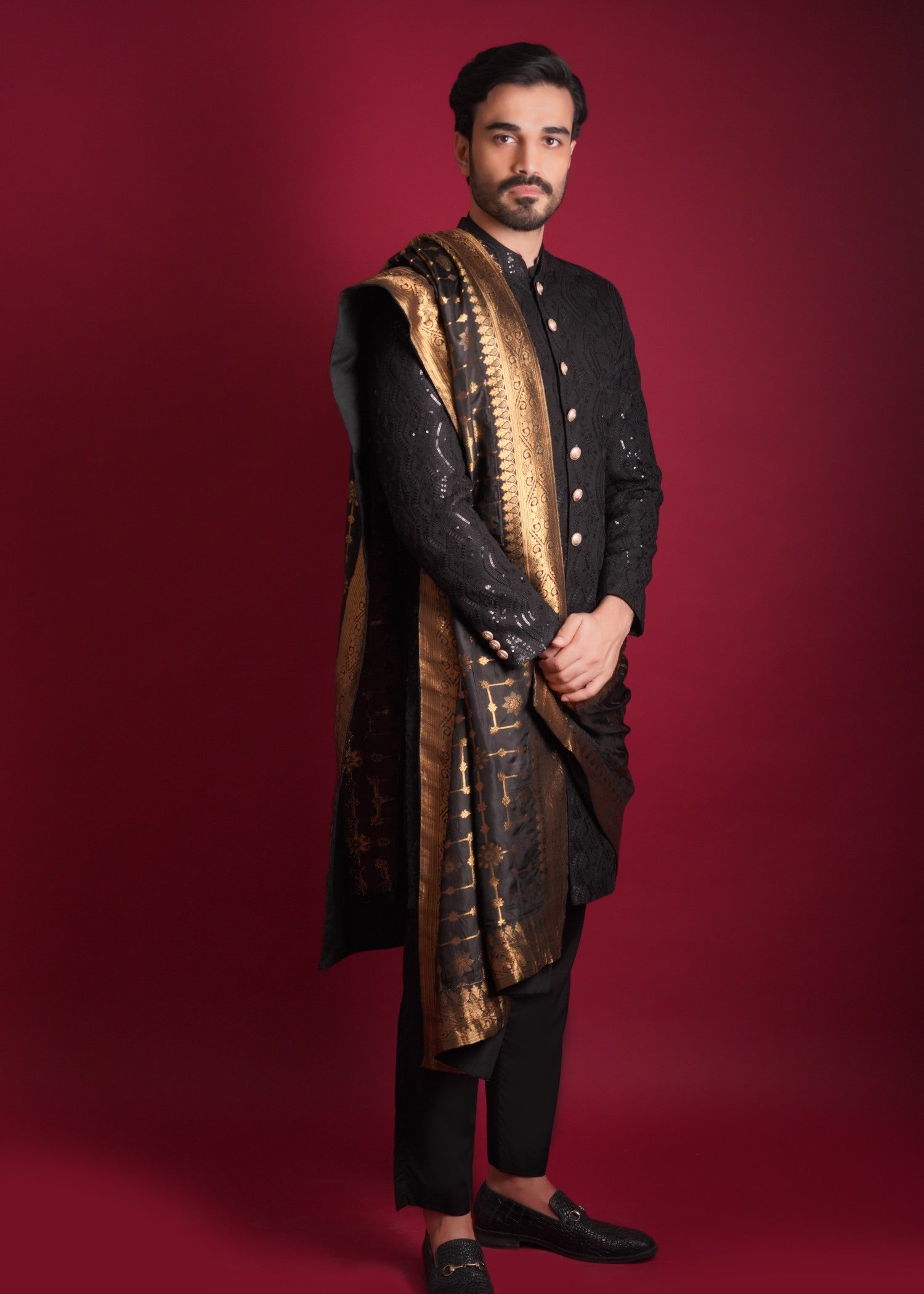 suiting Sherwani in Jet black