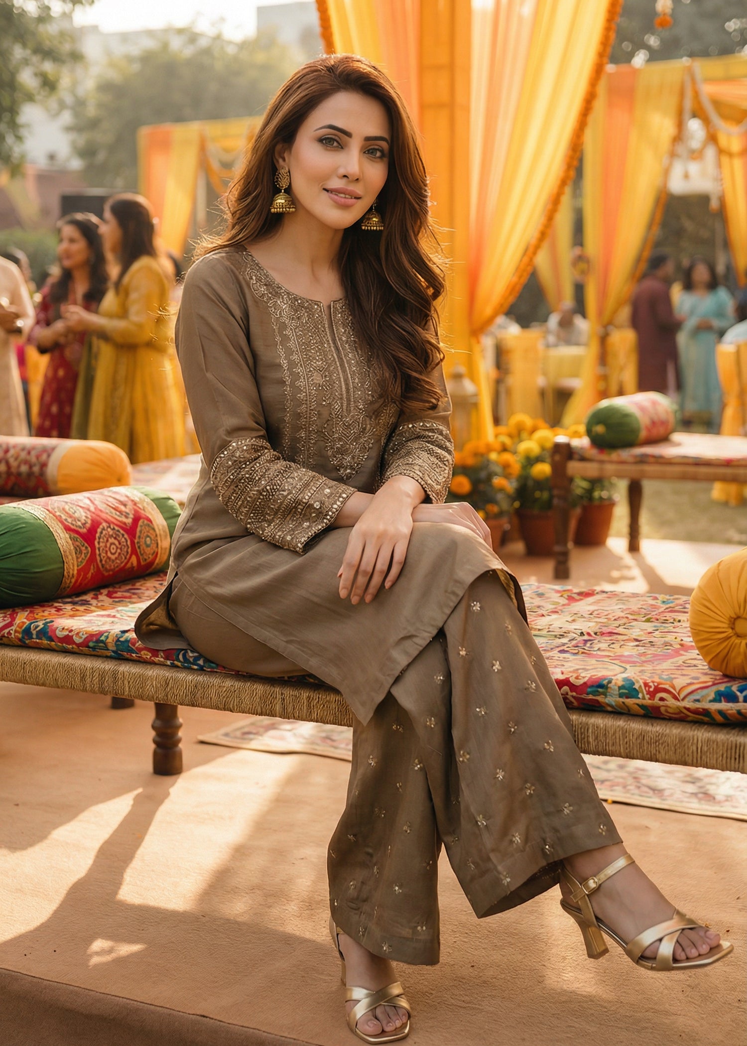 raw silk Kurta Set in Sage green