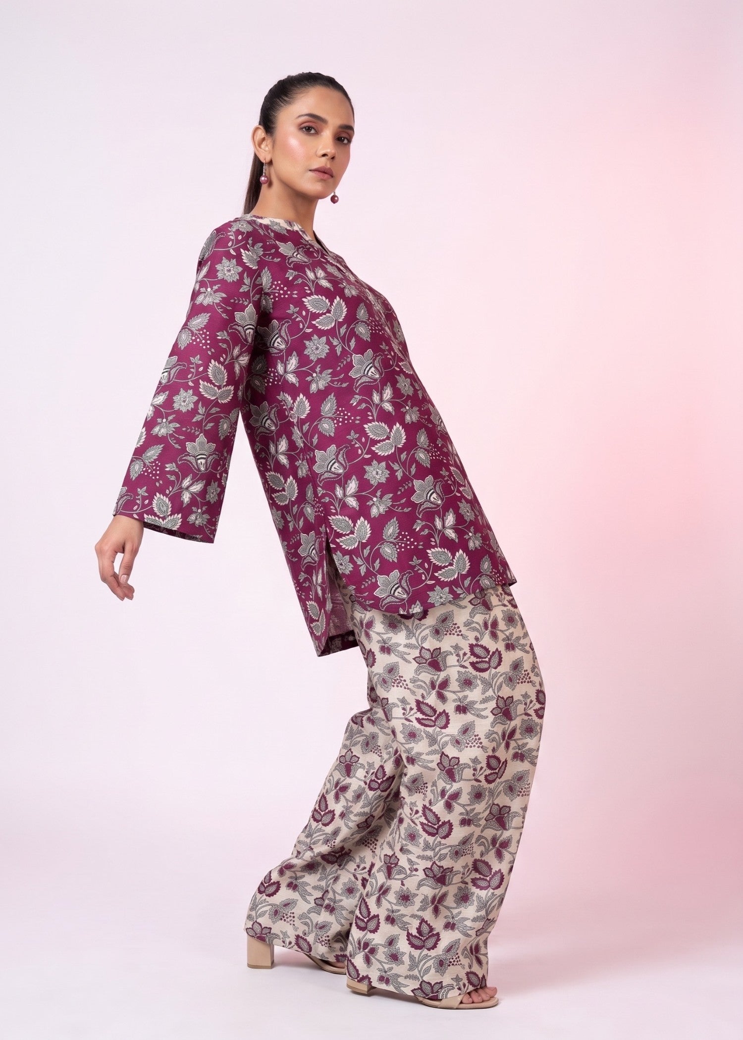 raw silk Kurta Set in Blush red