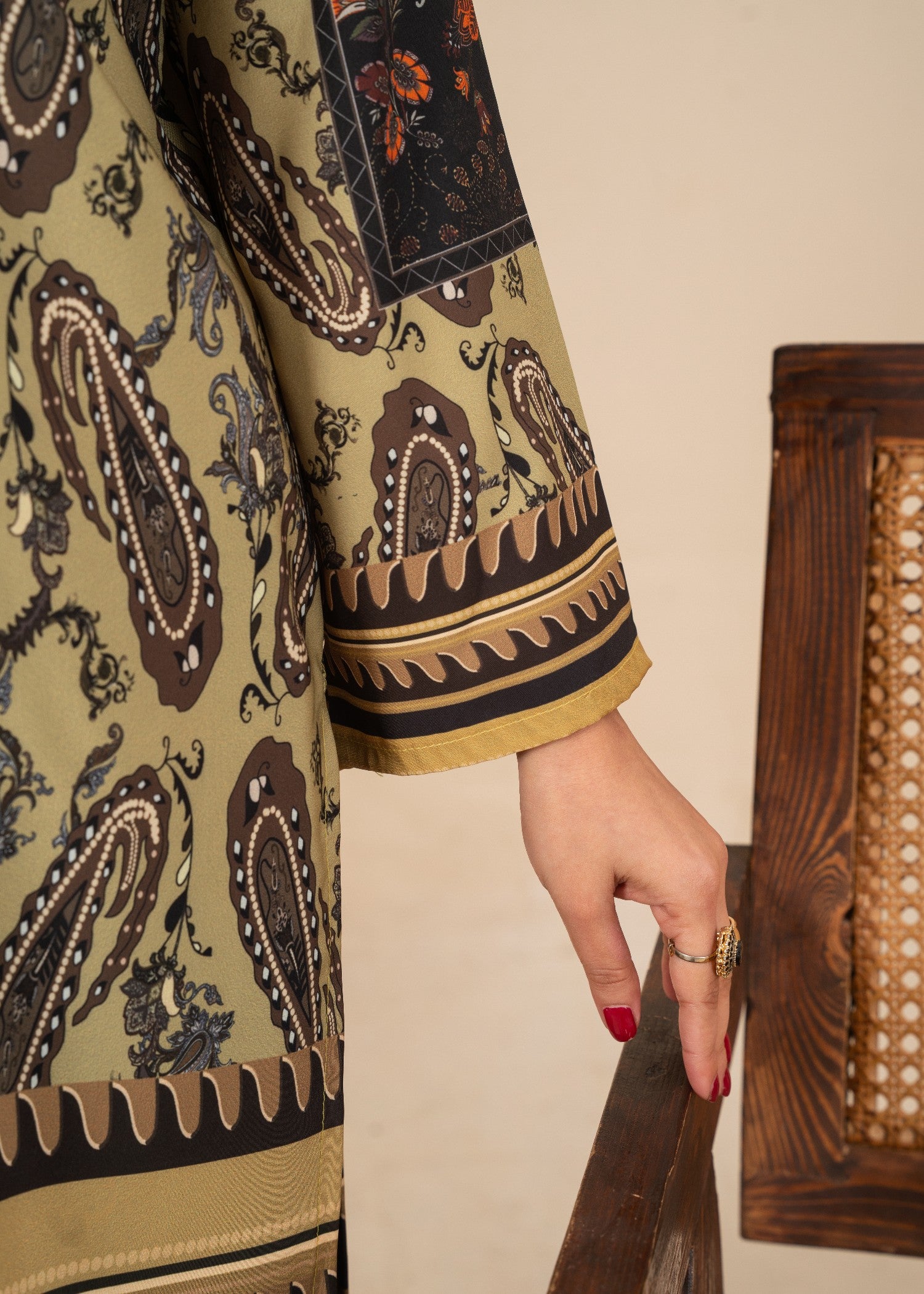 silk crepe Kurta Set in Olive green