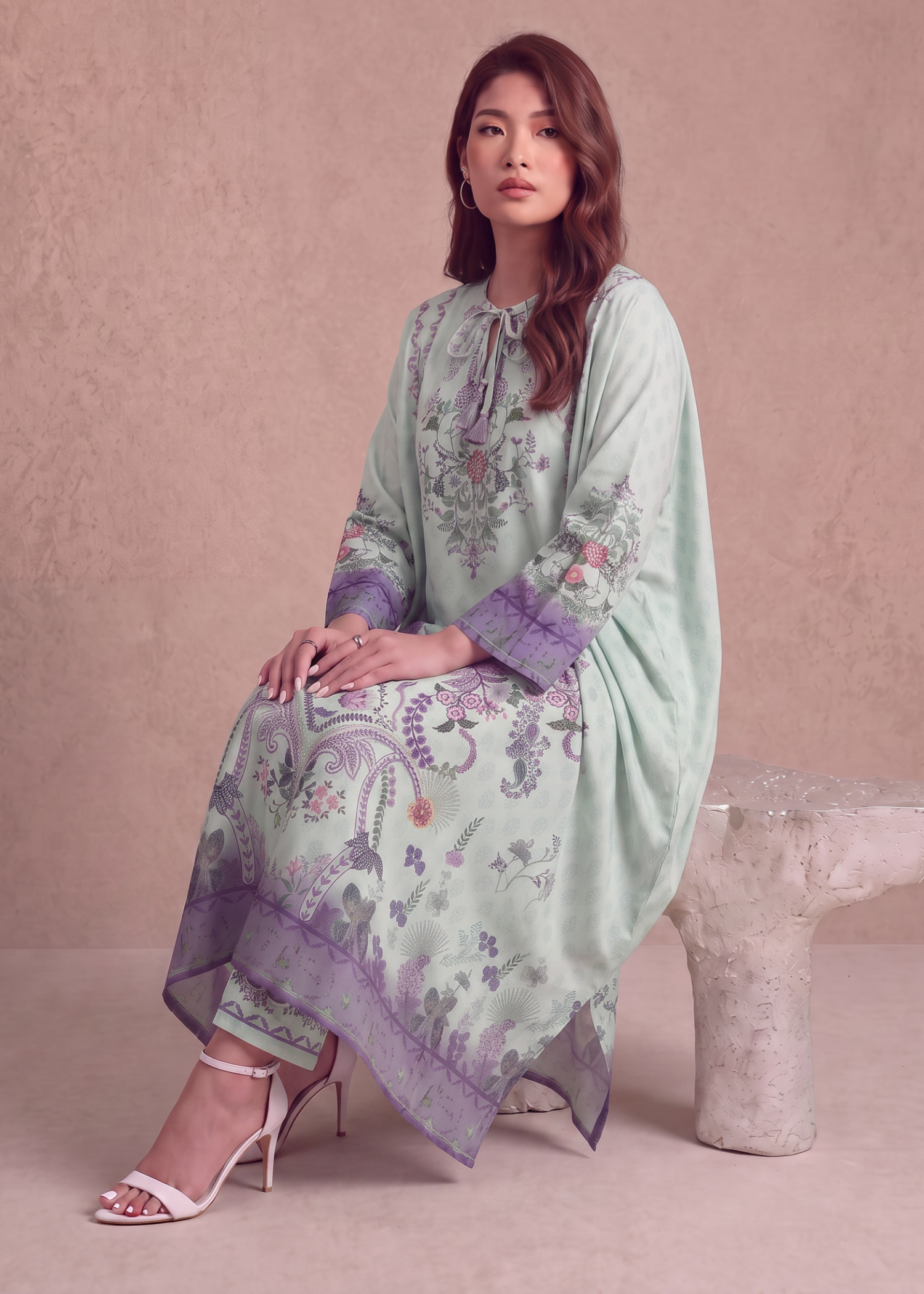 polyester crepe Kaftan in Mint green