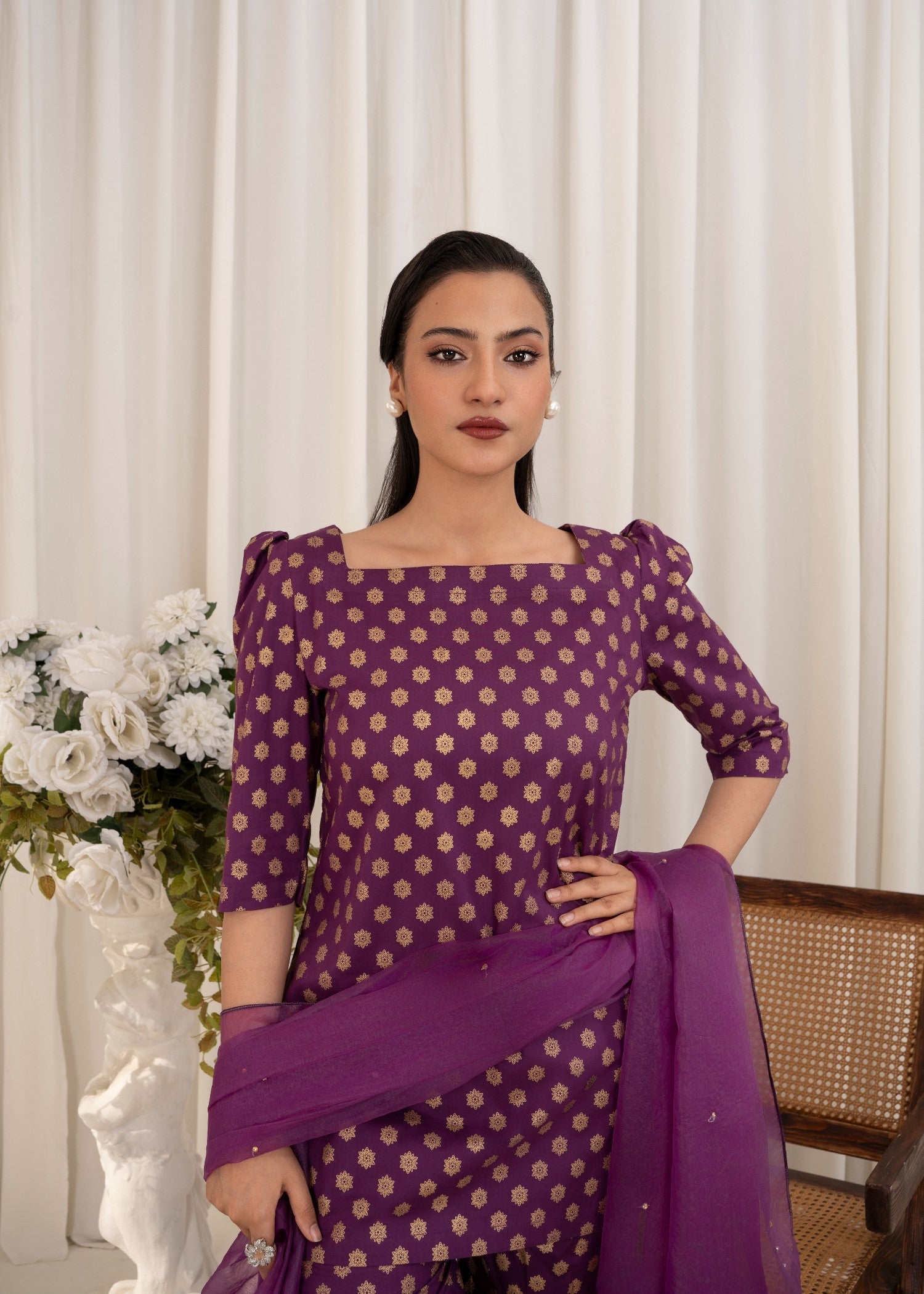 lawn Gharara in Purple