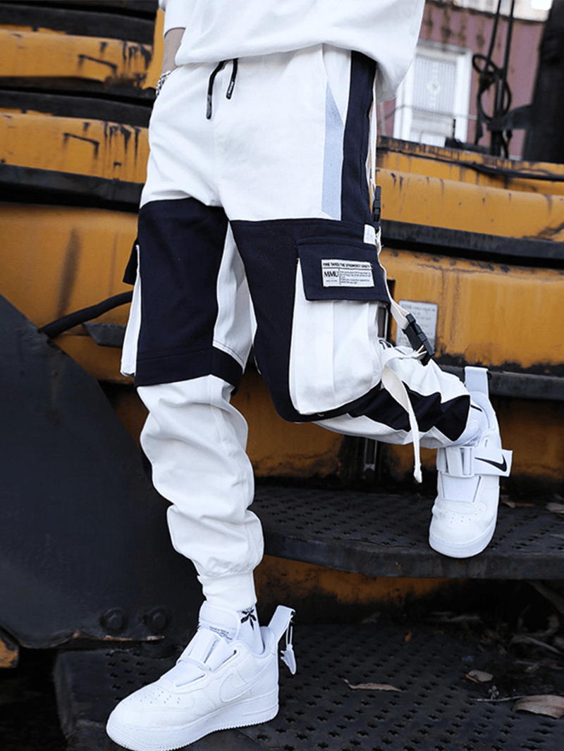 Boys' Drawstring Hip Hop Loose Stitching Contrast Color Casual Pants Overalls: Comfortable and Trendy