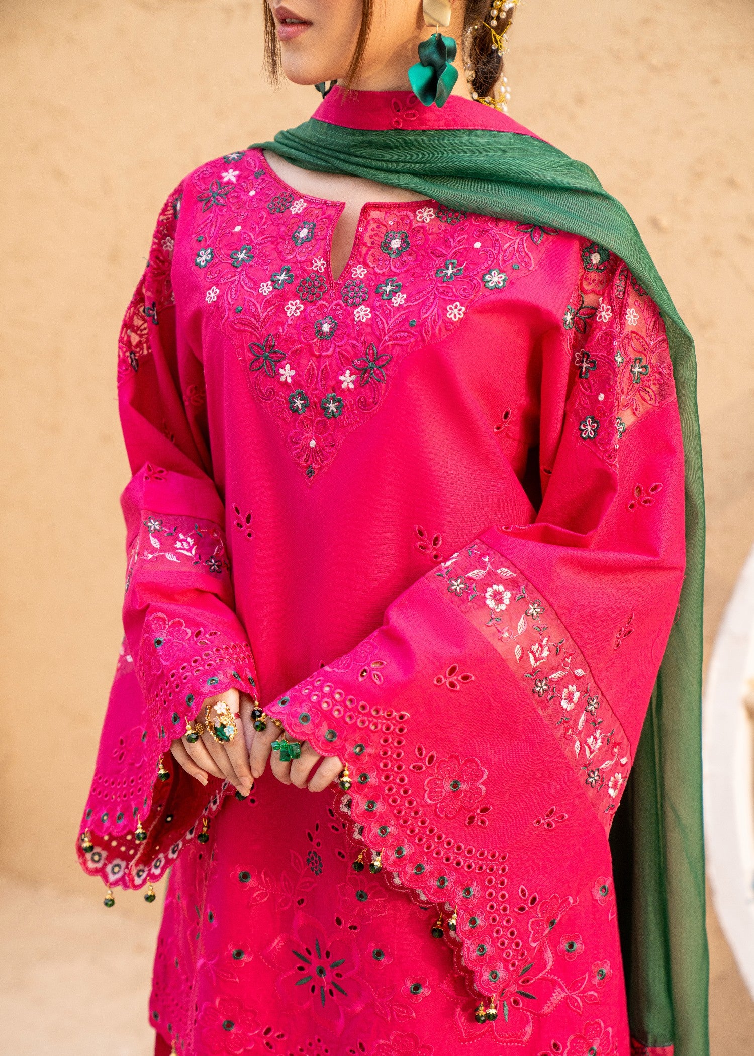lawn cotton Kurta Set in Hot pink