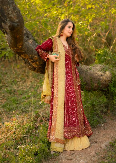 chiffon Angrakha in Red