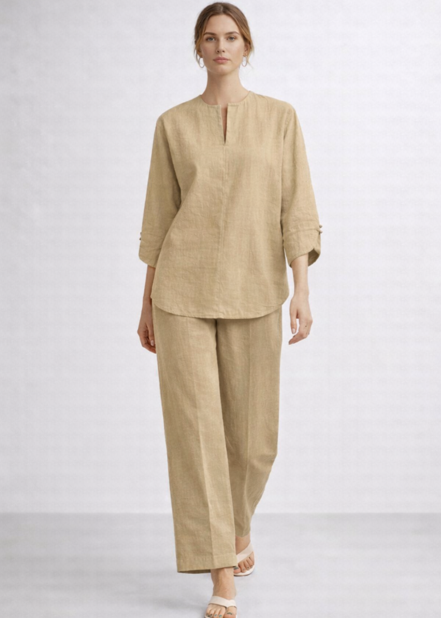 cotton linen Top in Beige