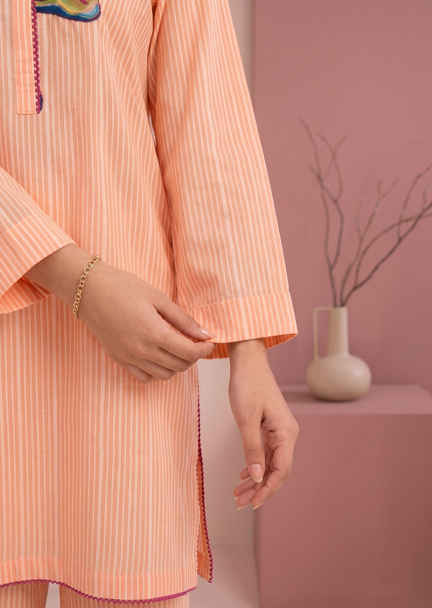 lawn Co Ord Sets in Wheat, peach orange