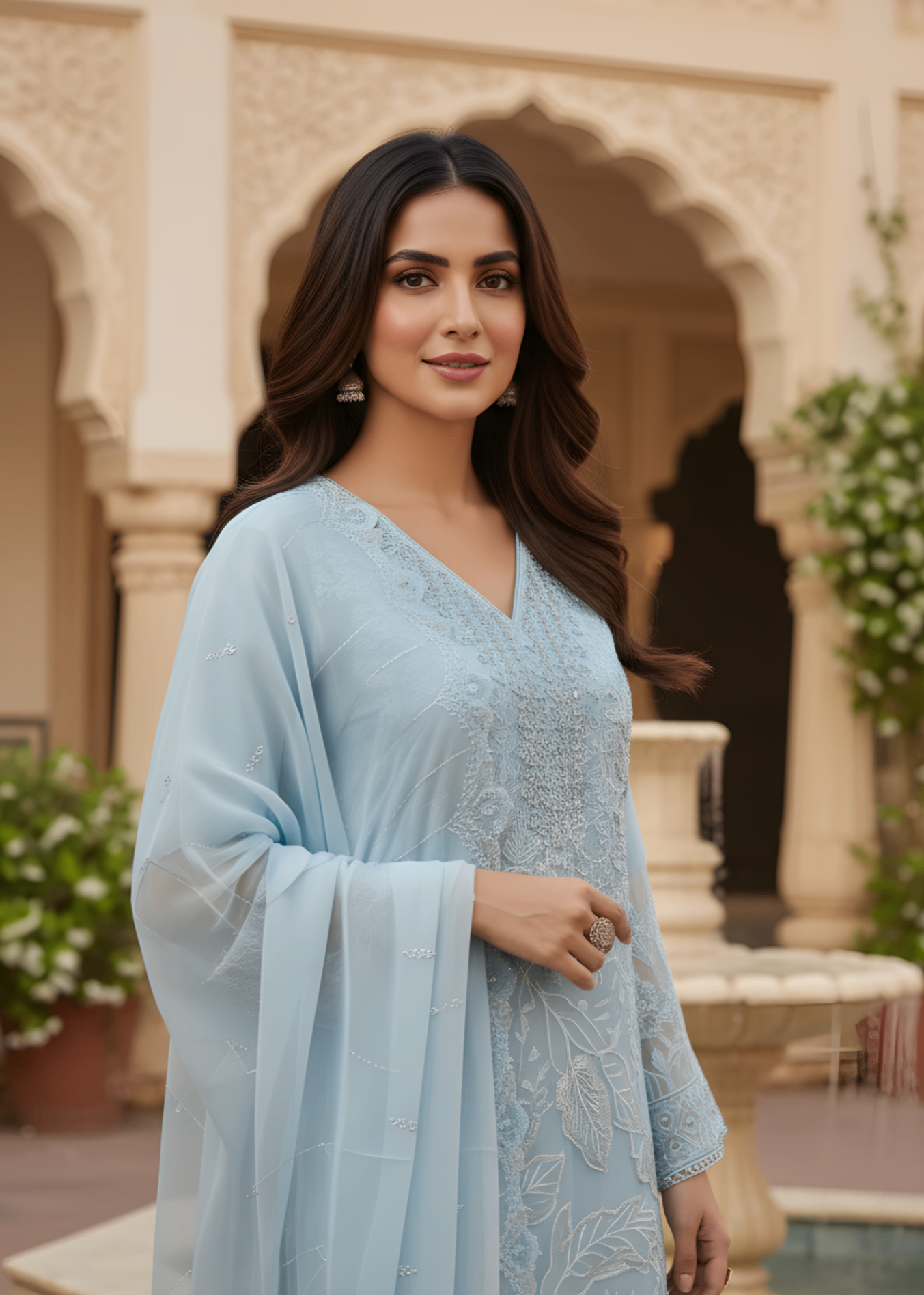 organza Kurta Set in Sky