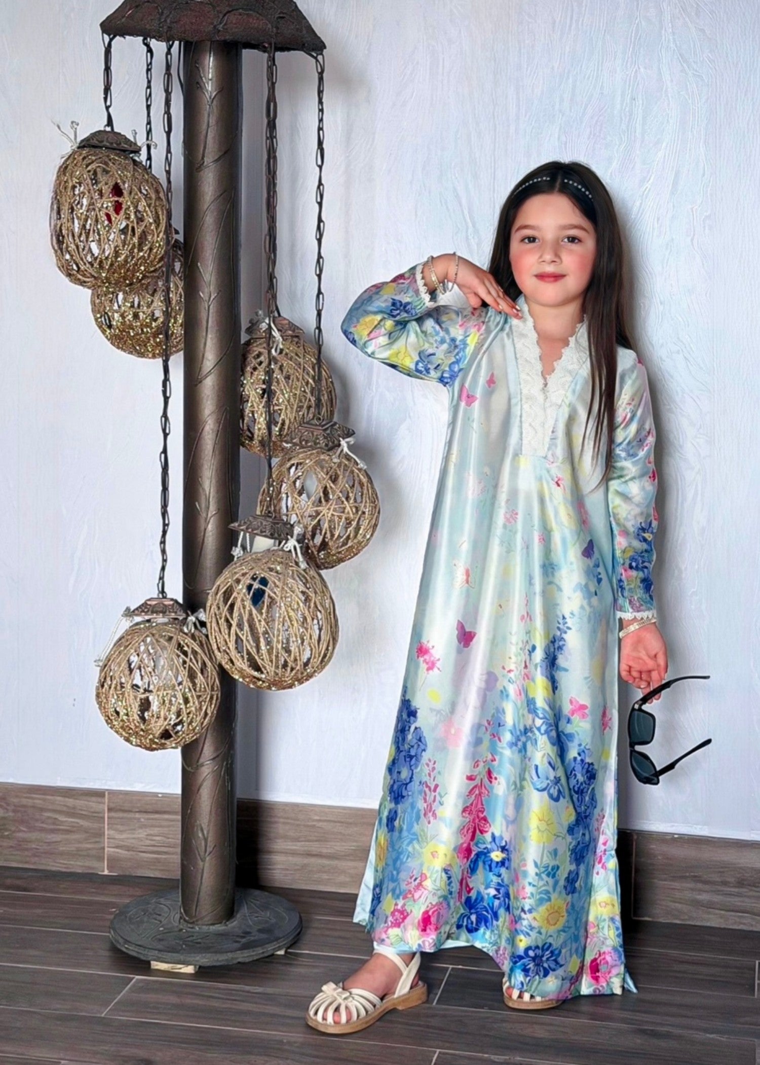silk Kaftan in Ice blue