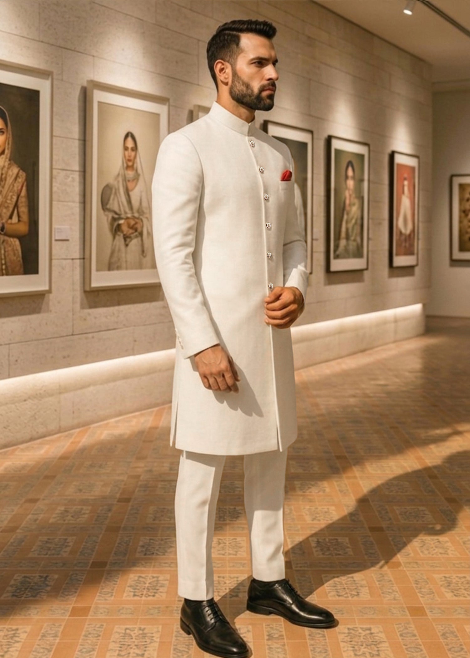 suiting Sherwani in Off-white