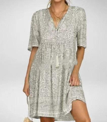 Hollow short sleeve dress sexy V-neck