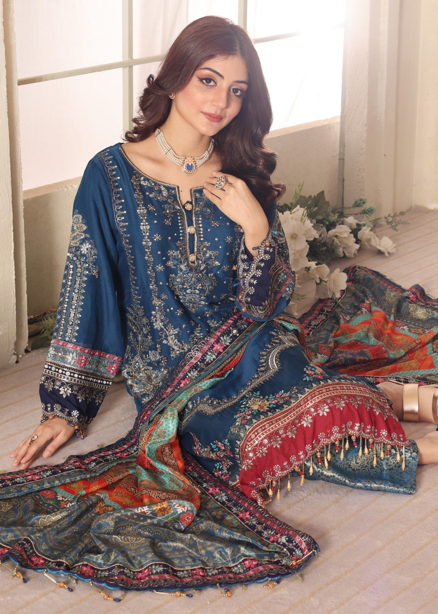chiffon Kurta Set in Blue