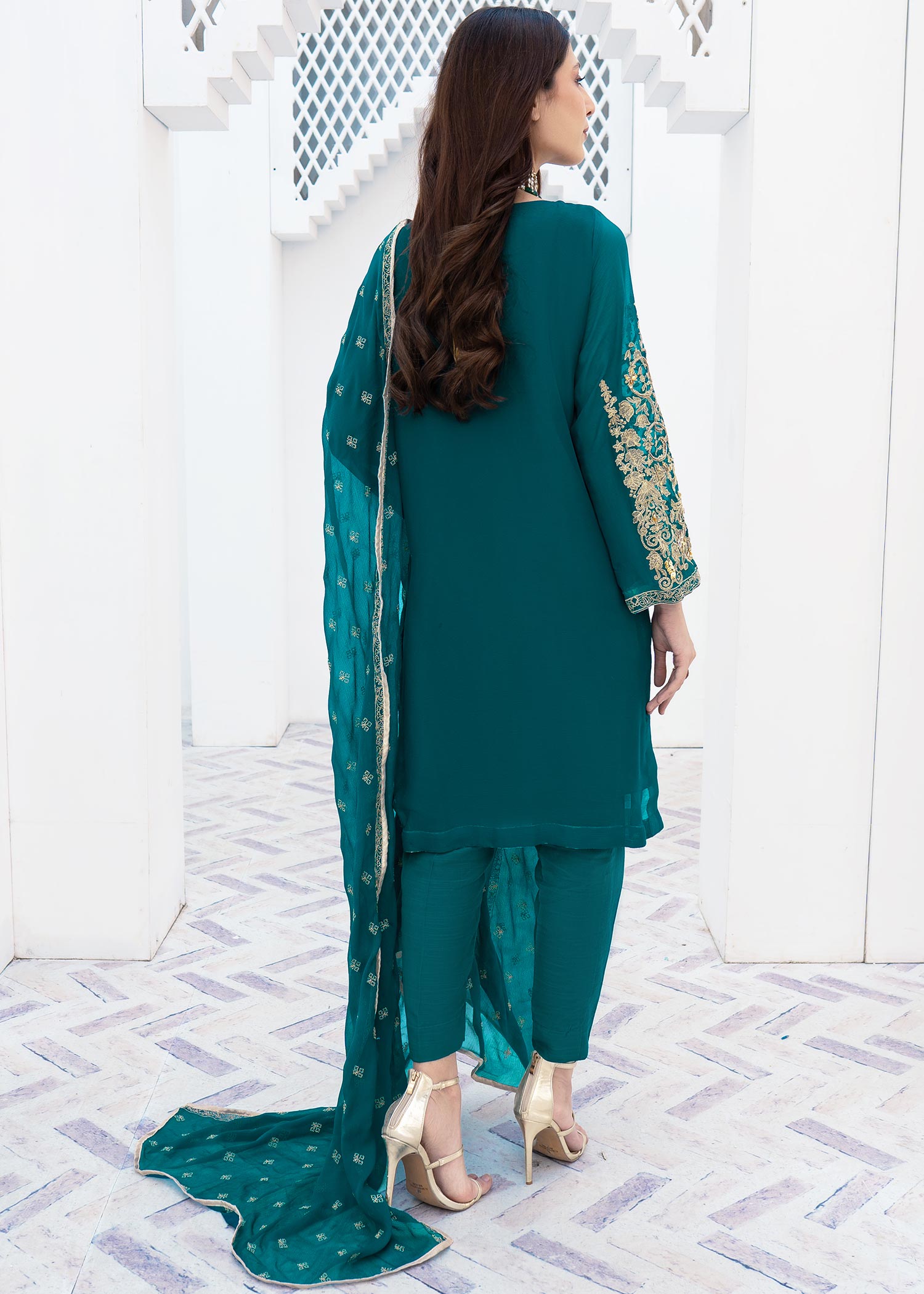 chiffon Unstitched in Teal