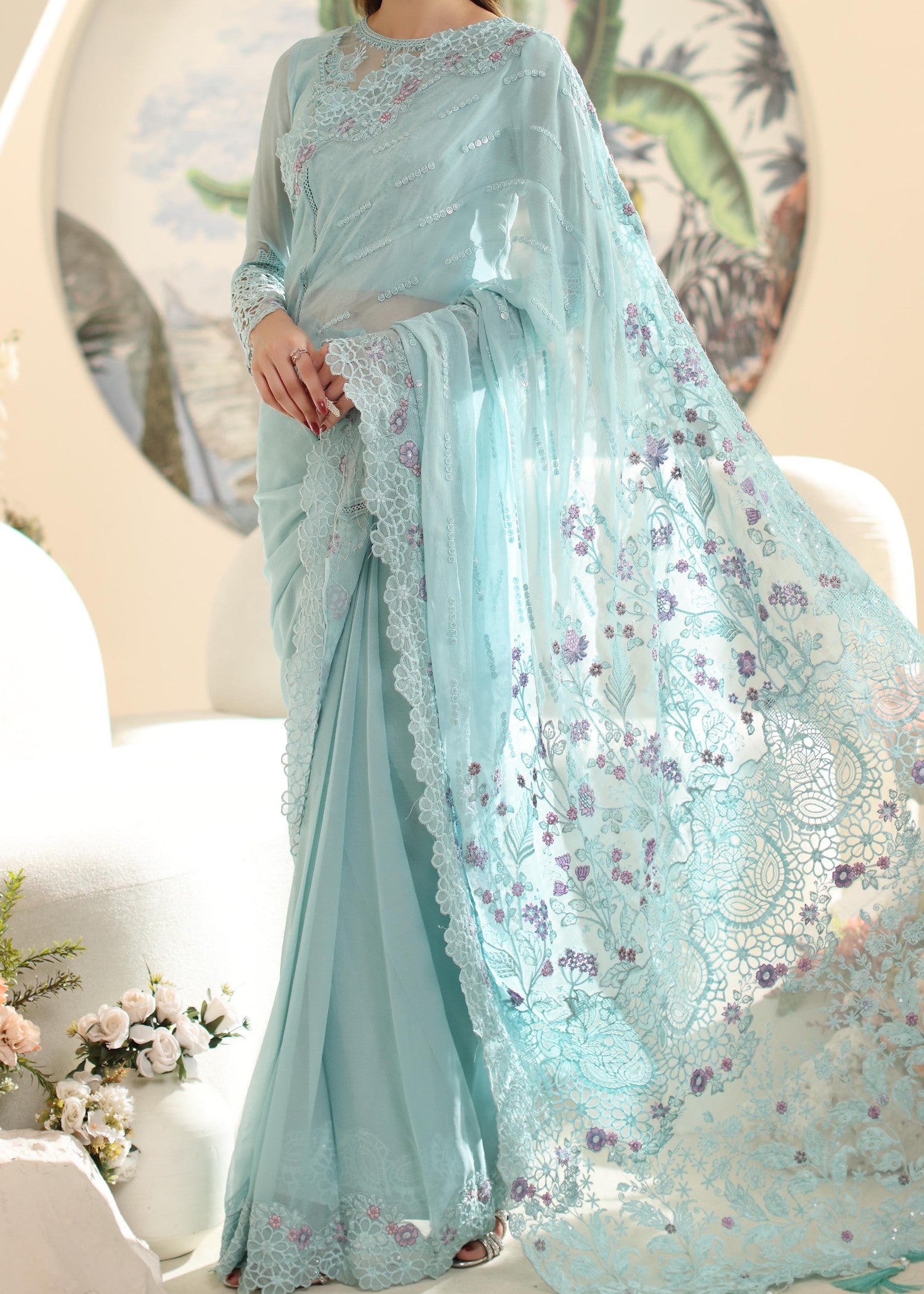 chiffon Unstitched in Ice blue
