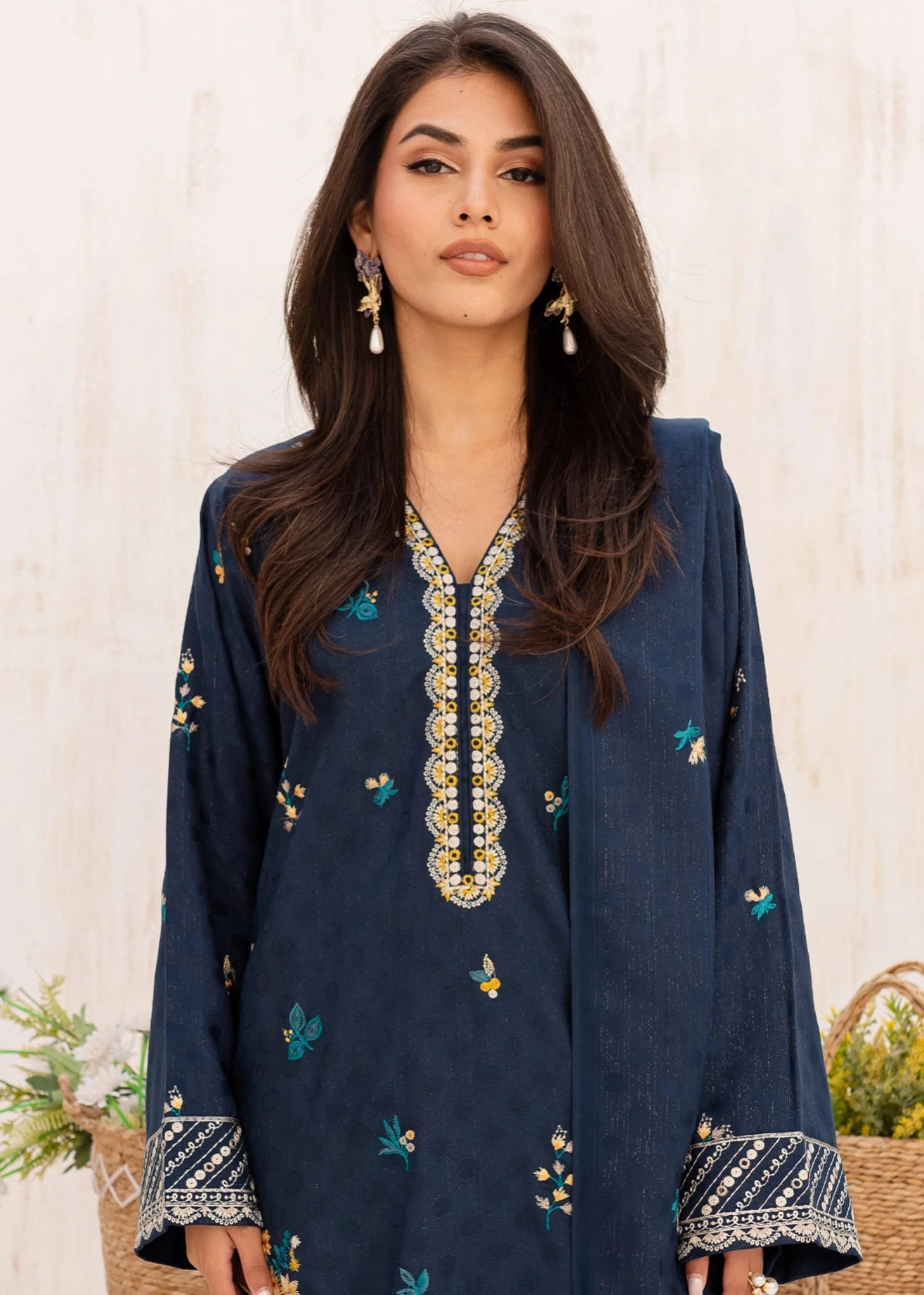 dhanak wool Unstitched in Navy blue