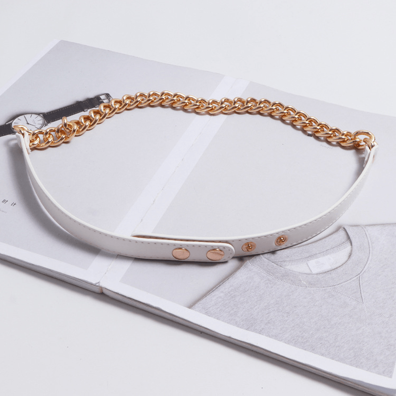 Metal Chain Stitching PU Leather Belt Female Wild Belt Decoration Dress Shirt Waist Chain