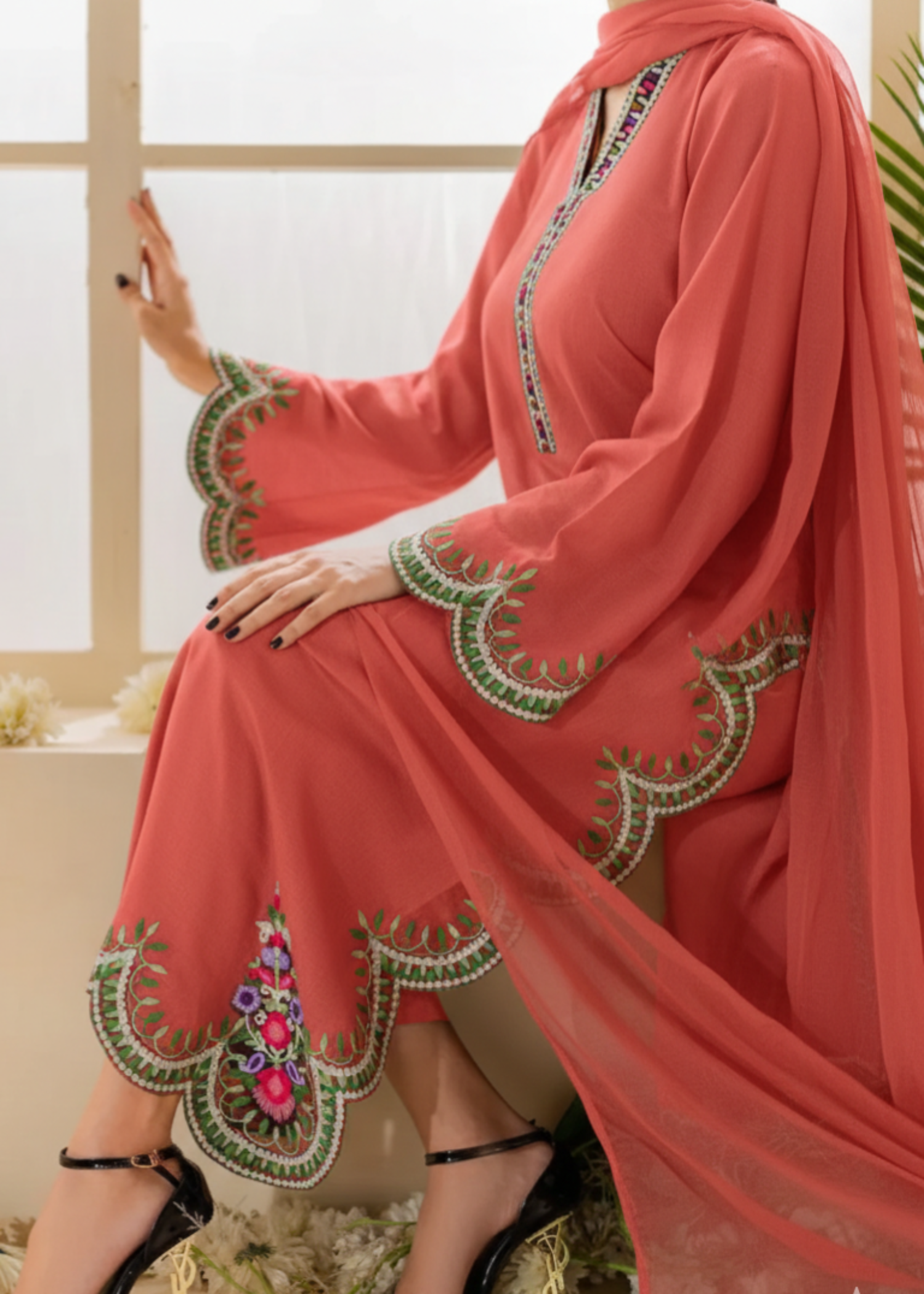 linen Kurta Set in Peach pink